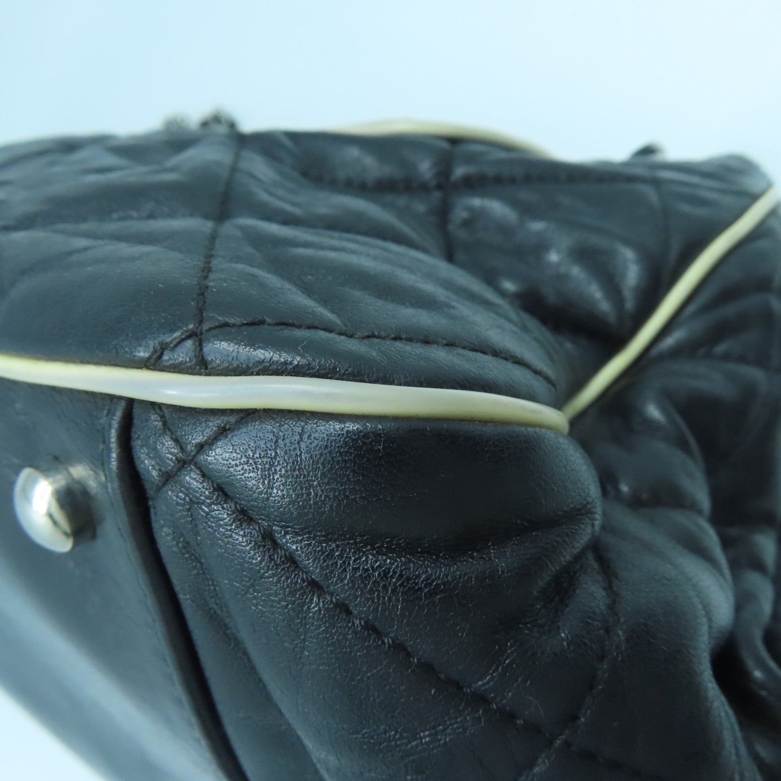 CHANEL 菱格羊皮皮革Chain Shoulder Bag銀扣鏈帶肩背袋黑色
