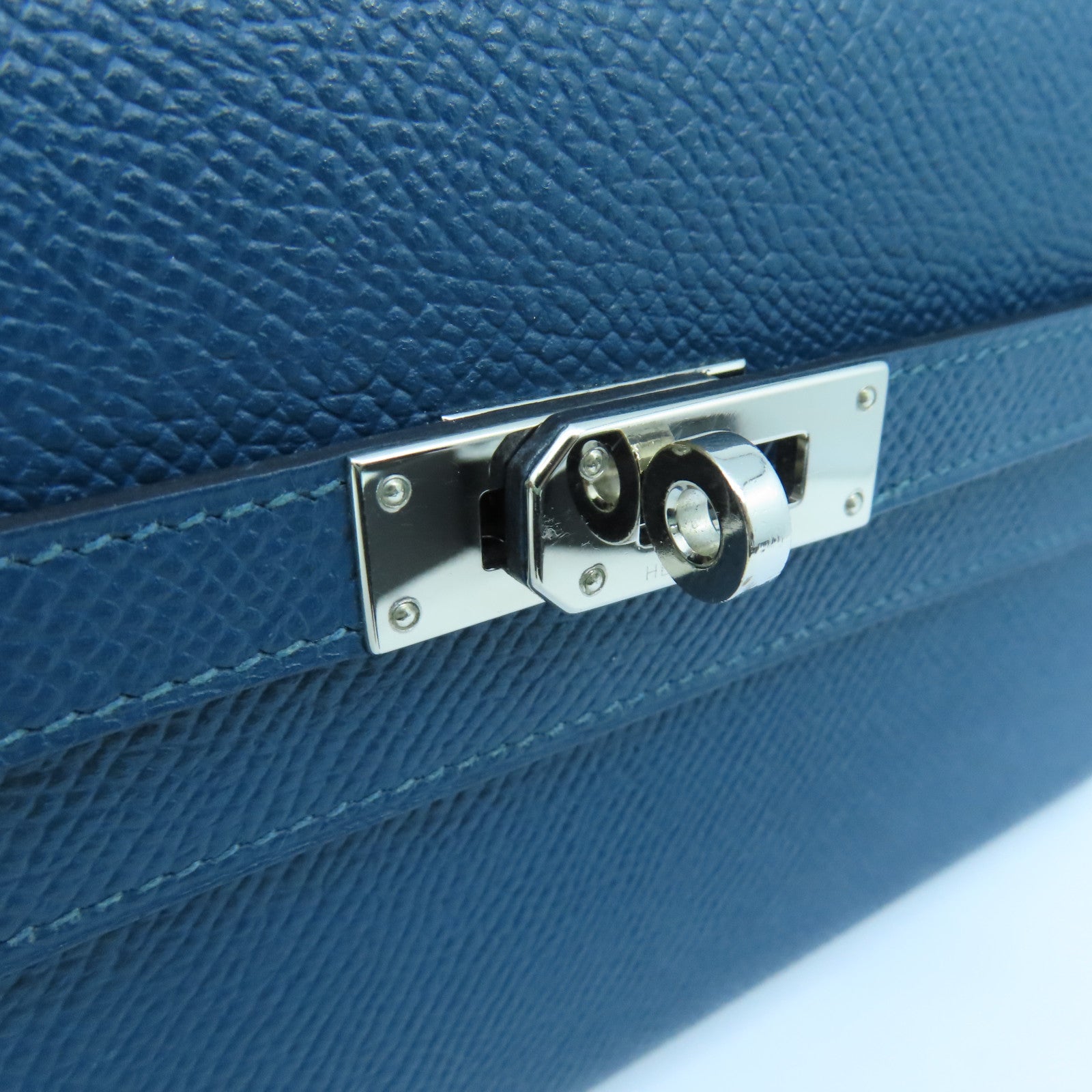 HERMES Epsom皮革Kelly Wallet银扣长钱包Colvert蓝色