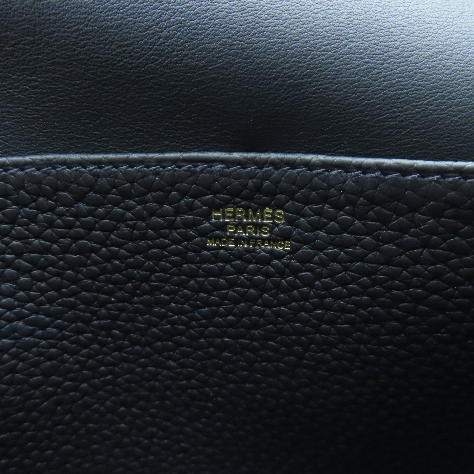 HERMES Clemence Leather Halzan 25 Gold Buckle Handle Shoulder Bag Blue