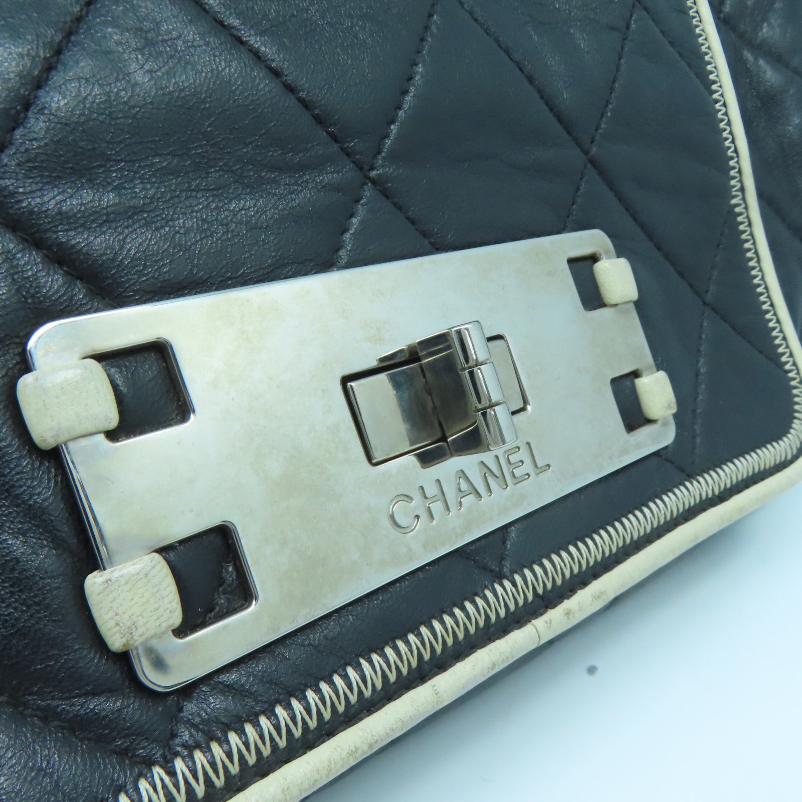 CHANEL 菱格羊皮皮革Chain Shoulder Bag銀扣鏈帶肩背袋黑色