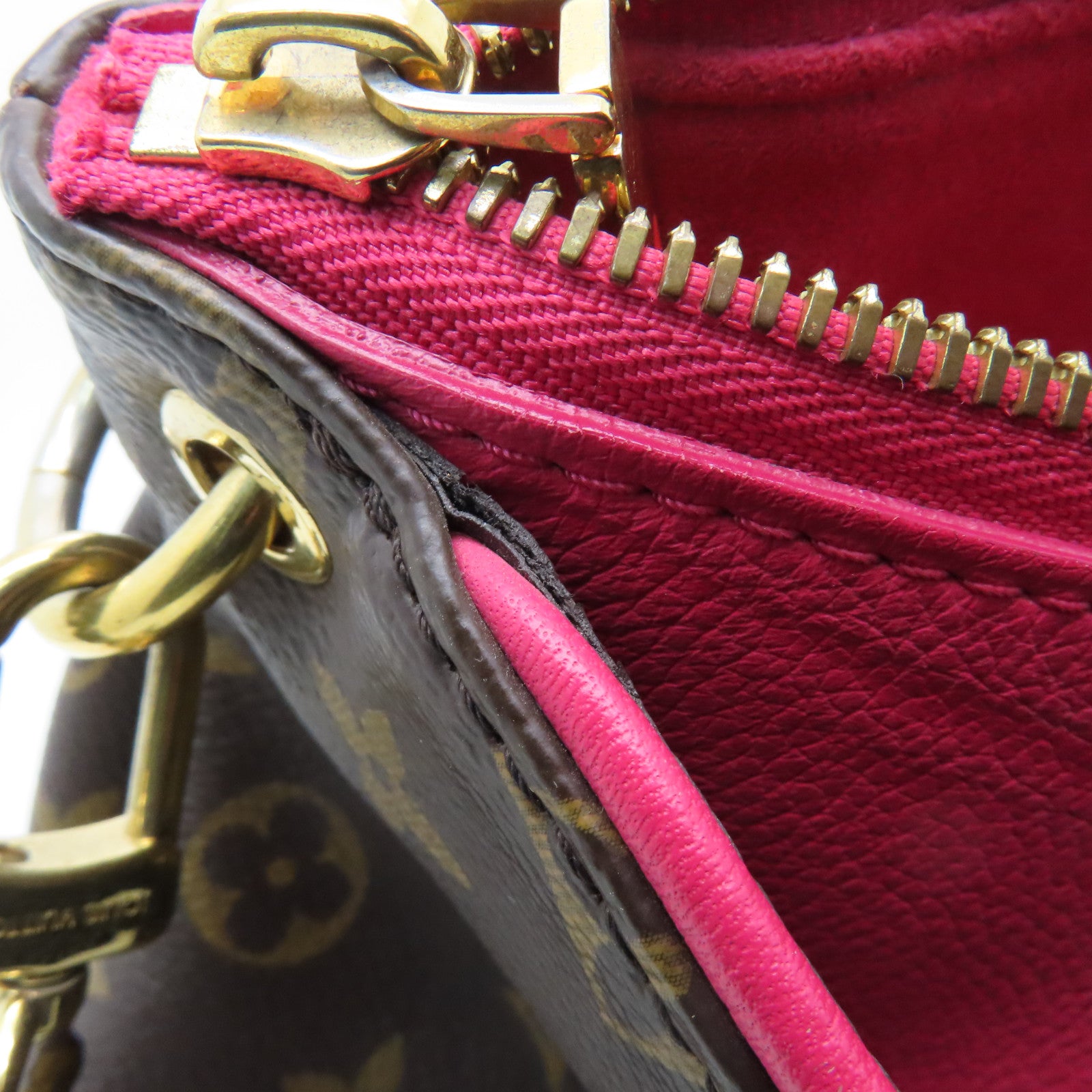 LOUIS VUITTON Monogram Pallas MM金扣手挽肩背兩用袋粉紅色/棕色