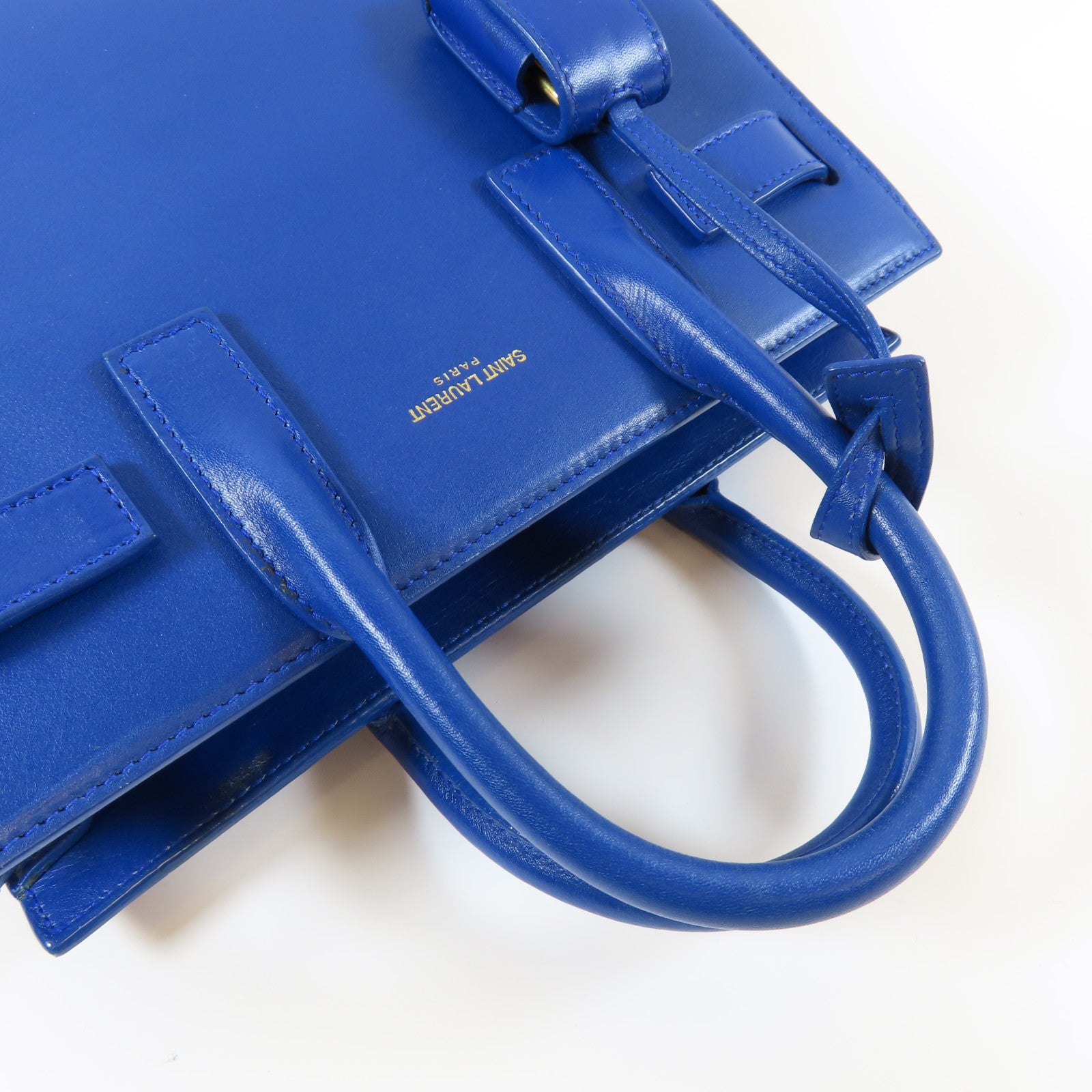 YVES SAINT LAURENT 牛皮皮革2 Way Shoulder Bag金扣手挽肩背兩用袋藍色