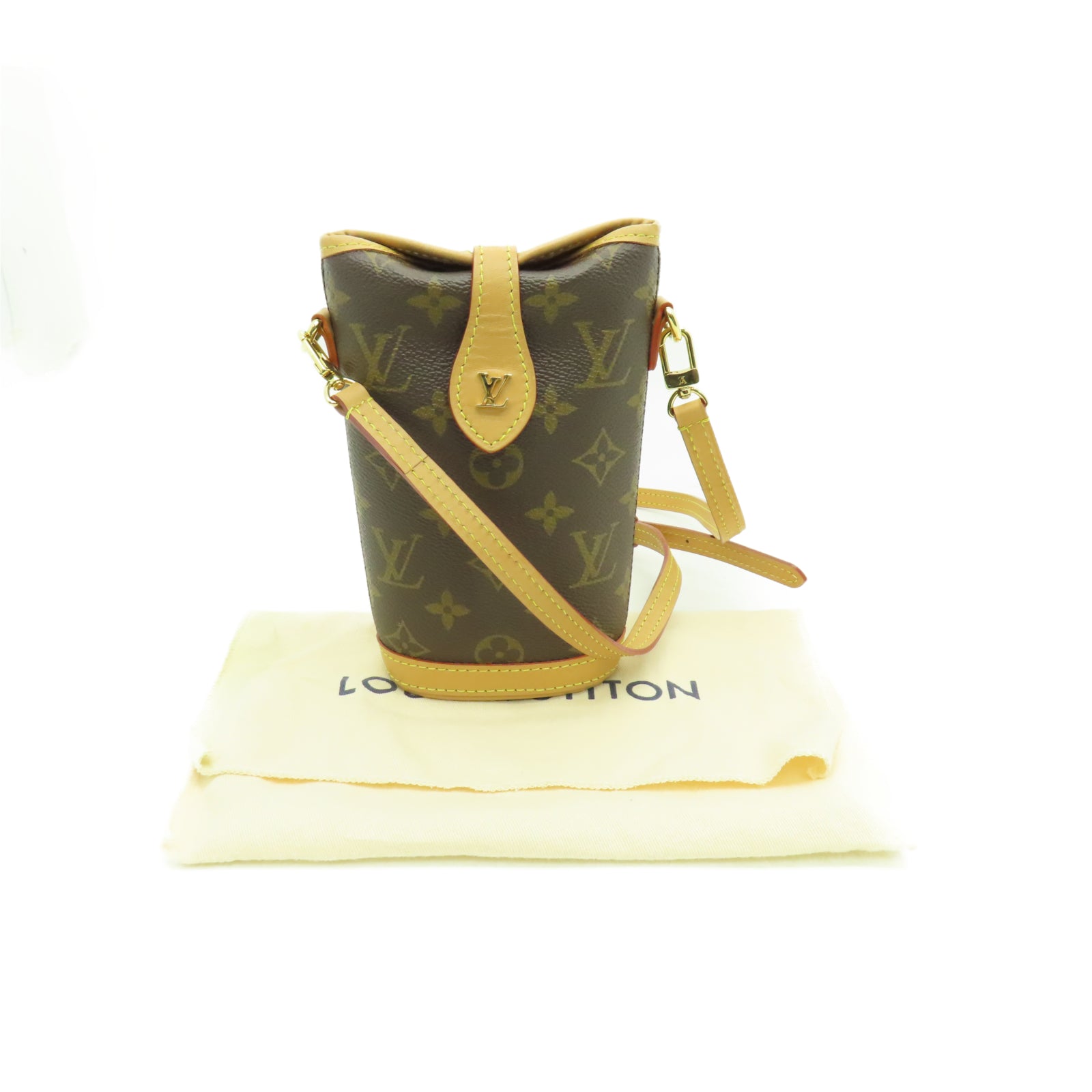 LOUIS VUITTON Monogram Fold Me Pouch Gold Buckle Shoulder Bag Brown