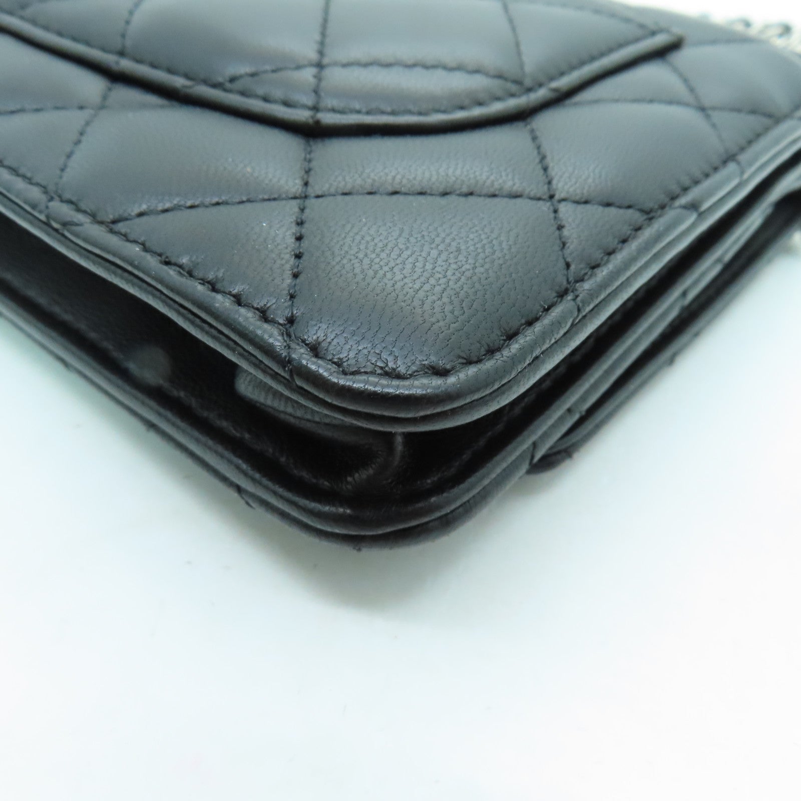 CHANEL 菱格羊皮皮革Shoulder Bag銀扣肩背袋黑色