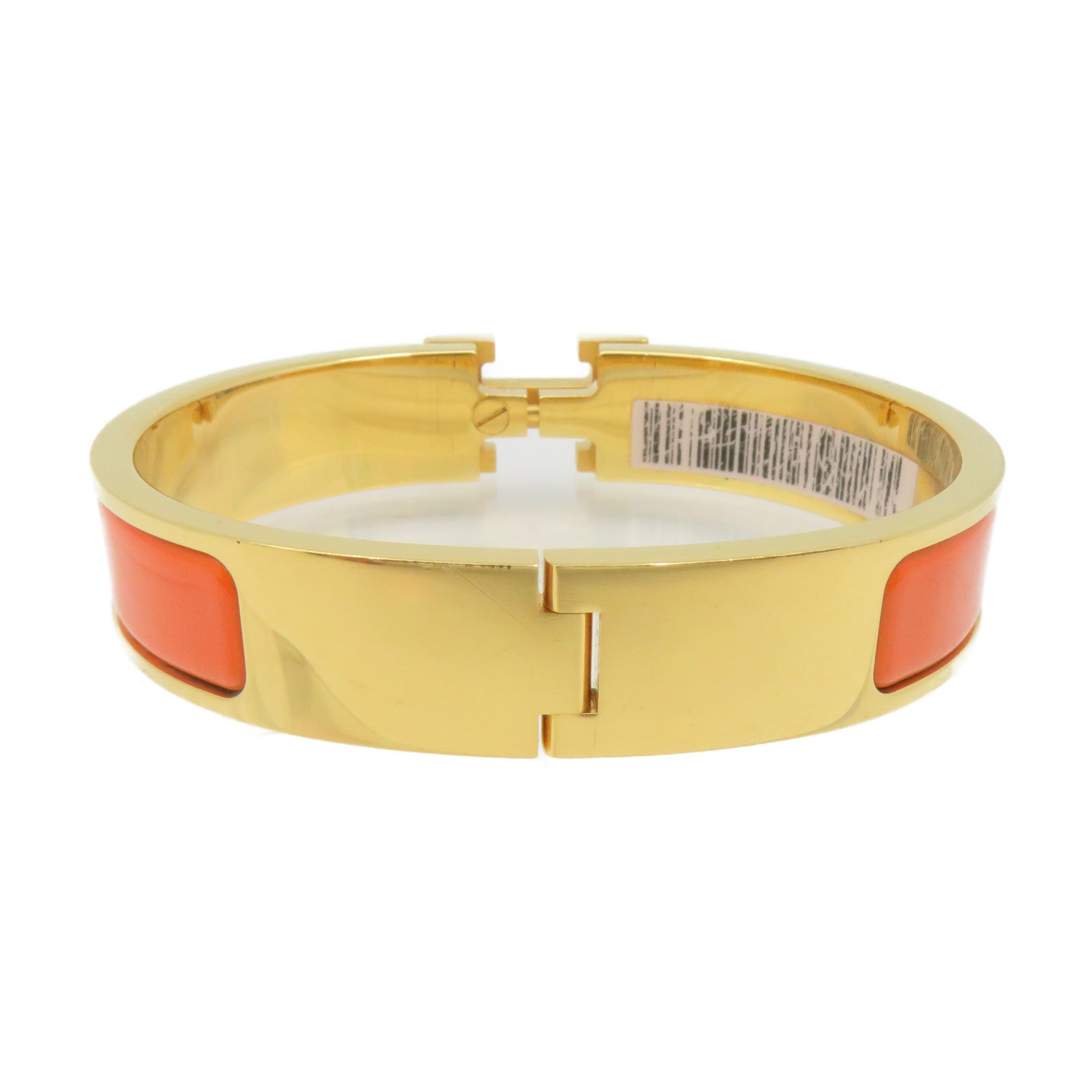 HERMES Metal/Ceramic Clic-Clac H Bangle Gold Buckle Bracelet Orange Orange