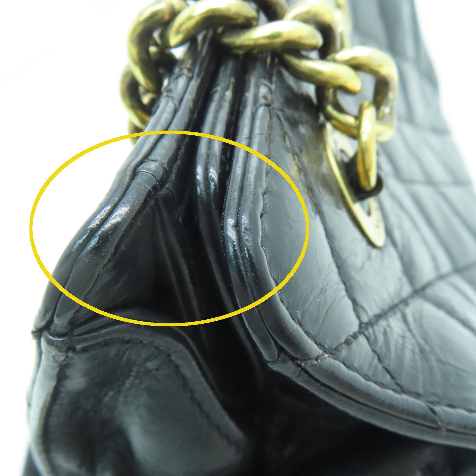 CHANEL 菱格牛皮皮革Chain Shoulder金扣鏈帶肩背袋黑色