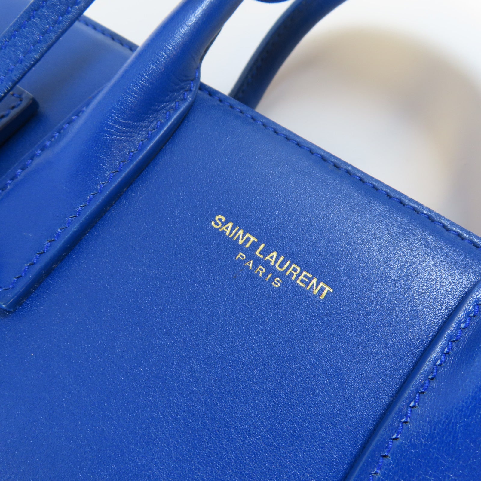 YVES SAINT LAURENT 牛皮皮革2 Way Shoulder Bag金扣手挽肩背兩用袋藍色