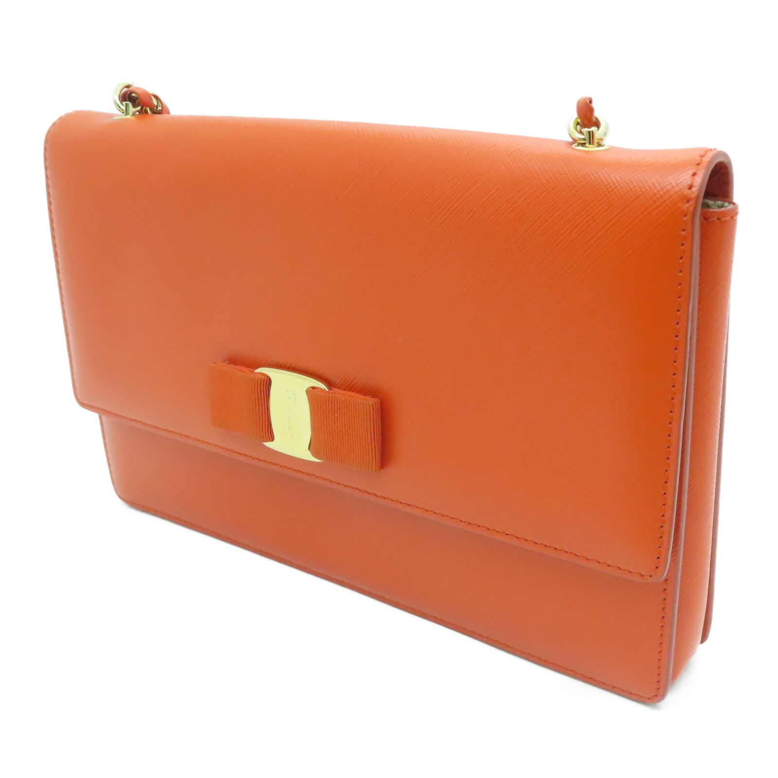 Salvatore Ferragamo 牛皮皮革Shoulder Bag金扣肩背袋橙色