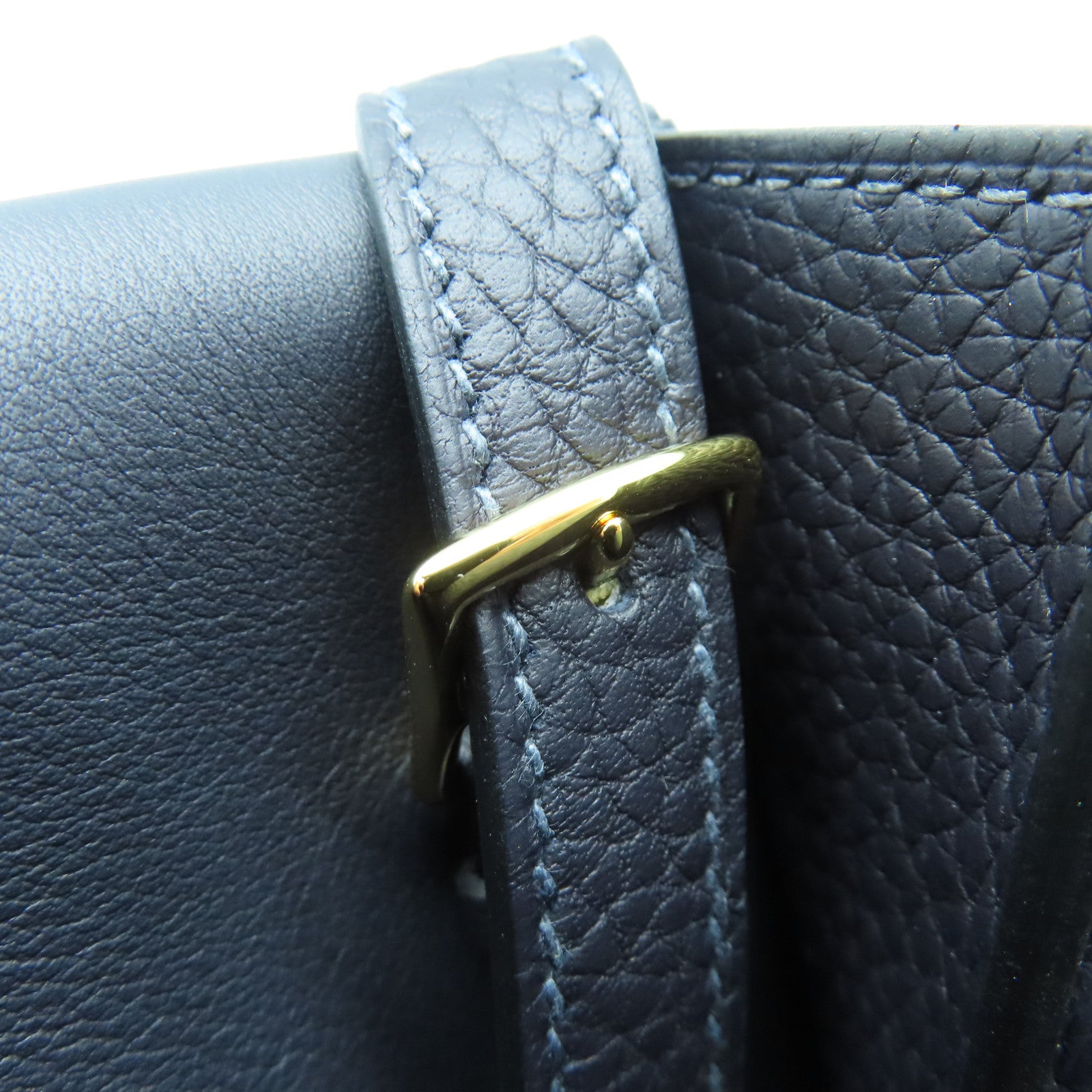 HERMES Clemence Leather Halzan 25 Gold Buckle Handle Shoulder Bag Blue