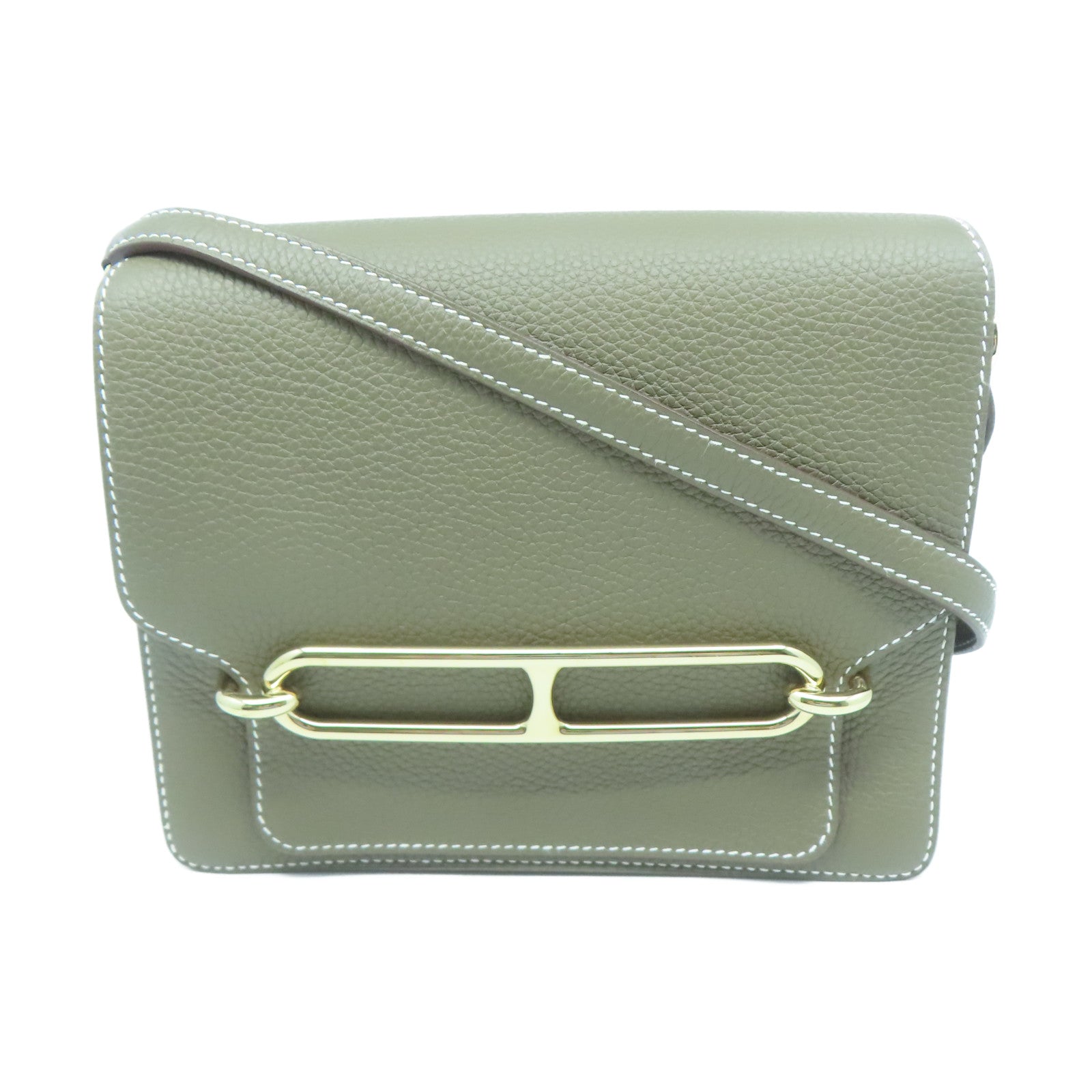 HERMES Taurillon Clemence皮革Roulis 23金扣肩背袋灰色