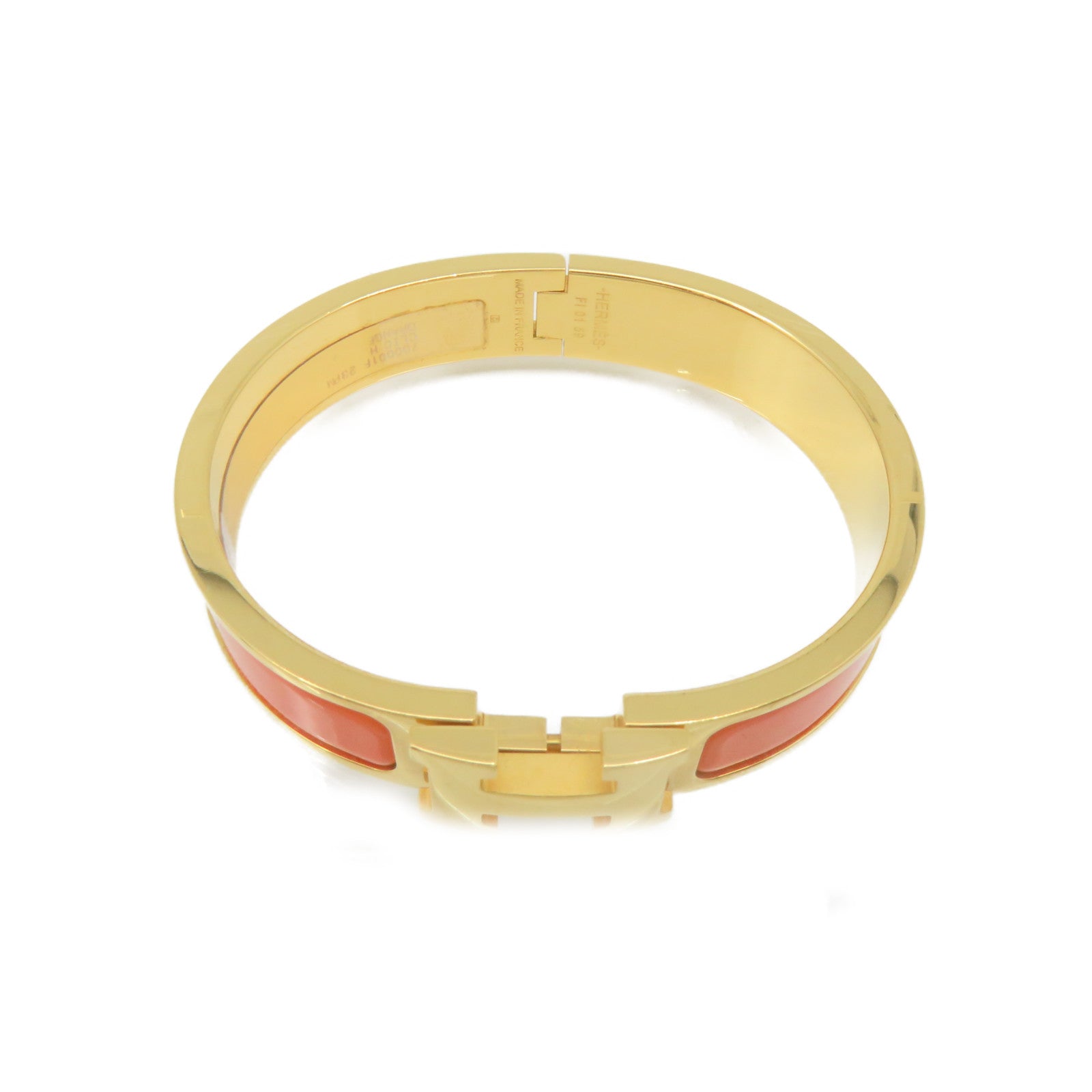 HERMES Metal/Ceramic Clic-Clac H Bangle Gold Buckle Bracelet Orange Orange