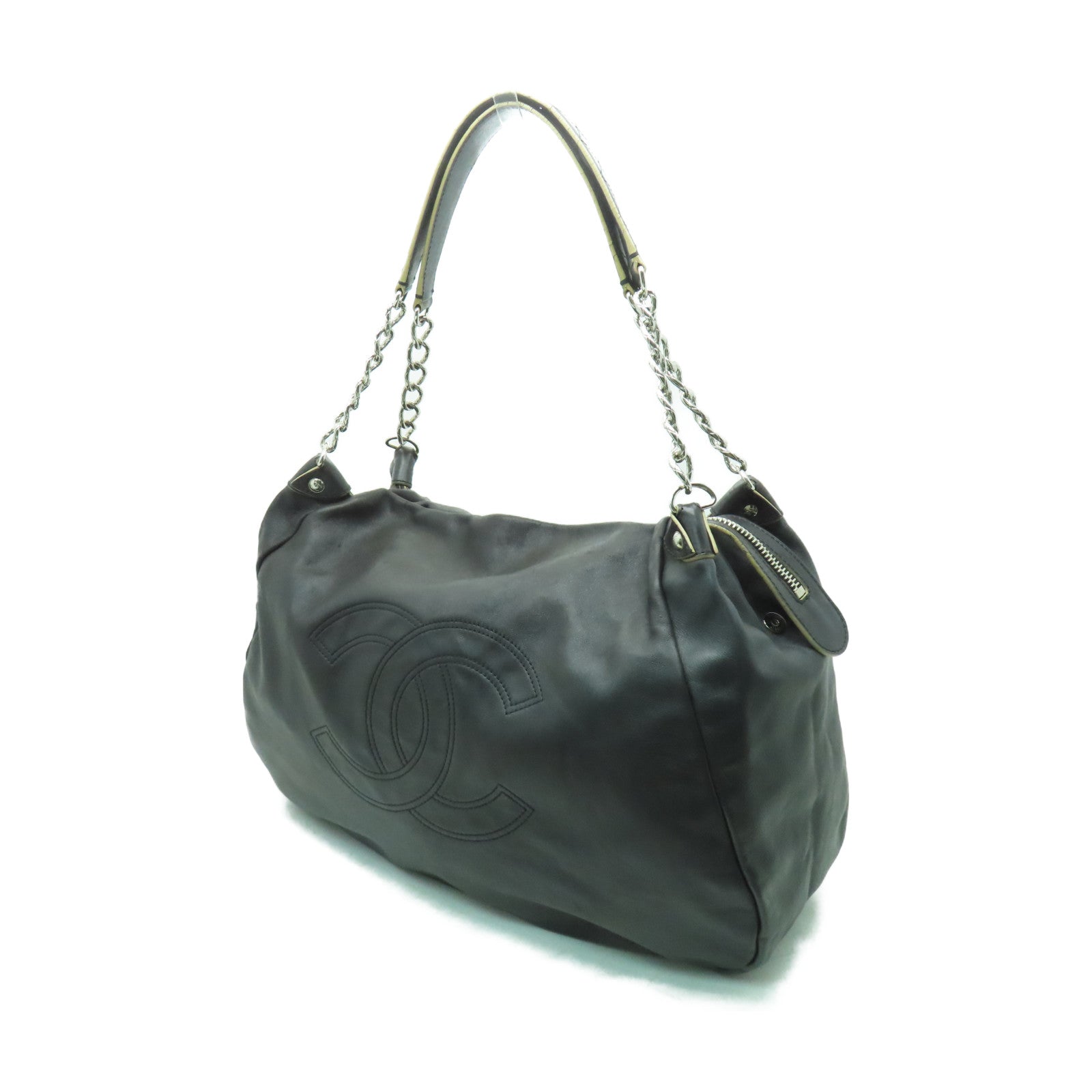 CHANEL 【激減優惠】羊皮皮革Shoulder Bag銀扣肩背袋黑色