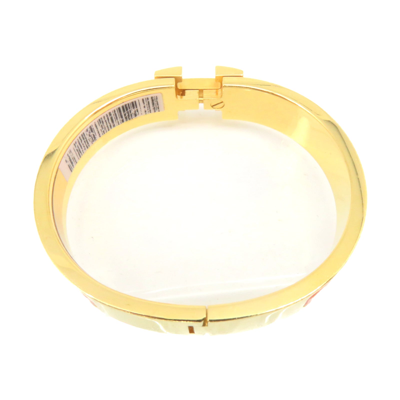 HERMES Metal/Ceramic Clic-Clac H Bangle Gold Buckle Bracelet Orange Orange