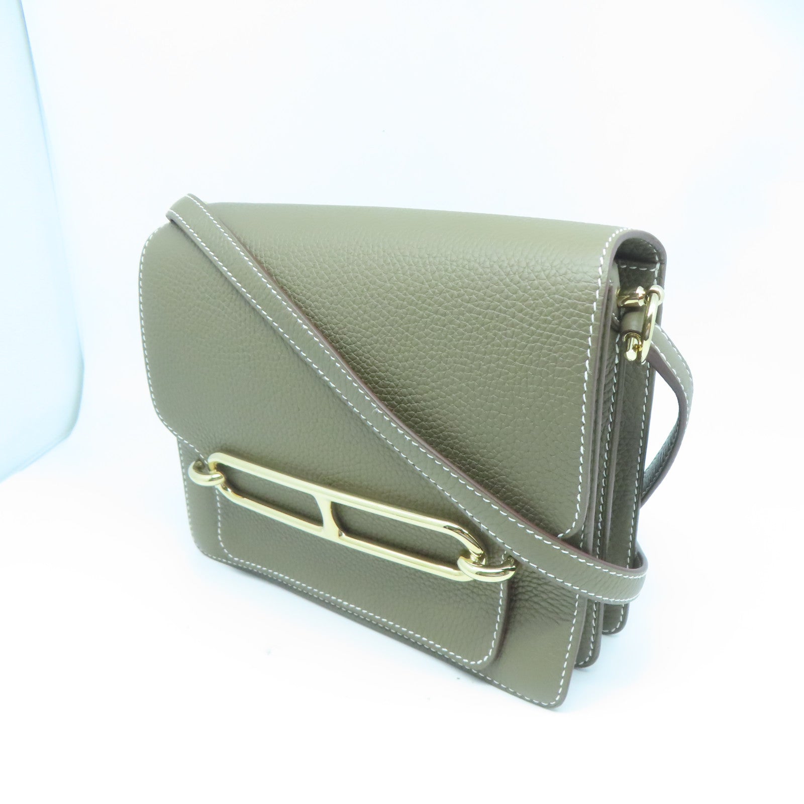 HERMES Taurillon Clemence皮革Roulis 23金扣肩背袋灰色