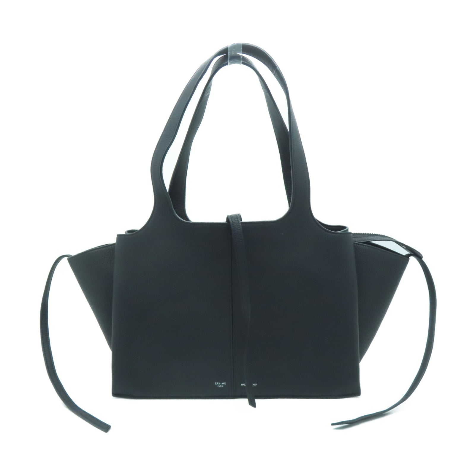 CELINE 牛皮皮革Hand Bag银扣手挽袋黑色
