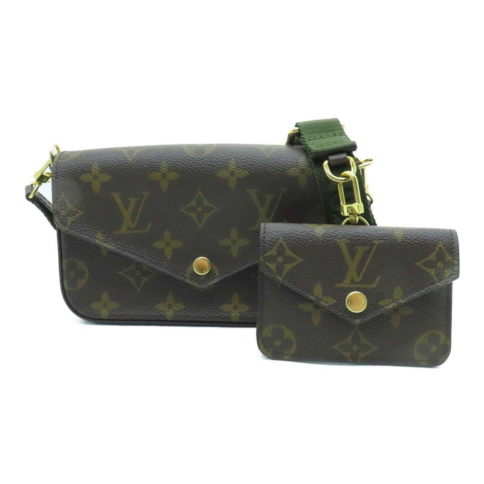 LOUIS VUITTON Monogram Felicie Strap & Go金扣肩背袋棕色