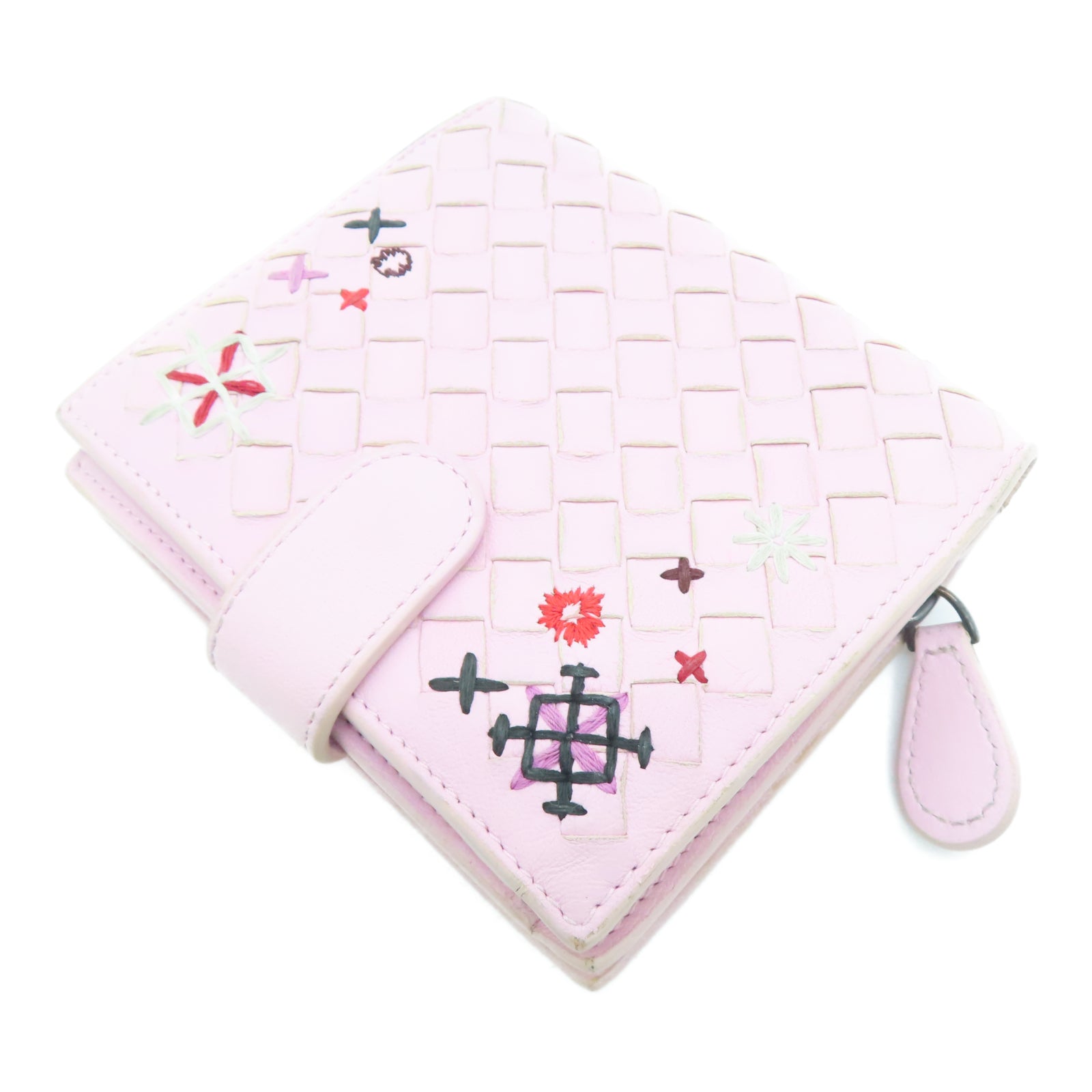 BOTTEGA VENETA Sheepskin Leather Wallet Silver Buckle Pink