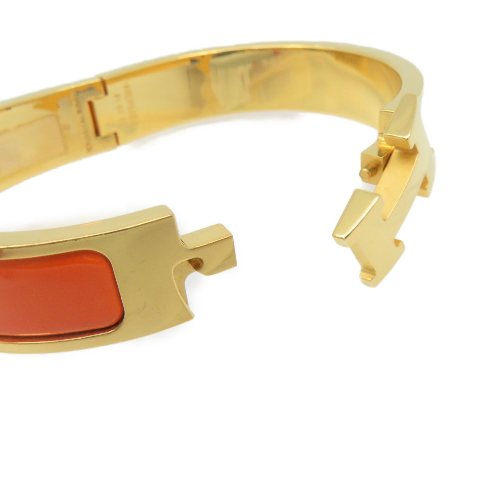 HERMES Metal/Ceramic Clic-Clac H Bangle Gold Buckle Bracelet Orange Orange