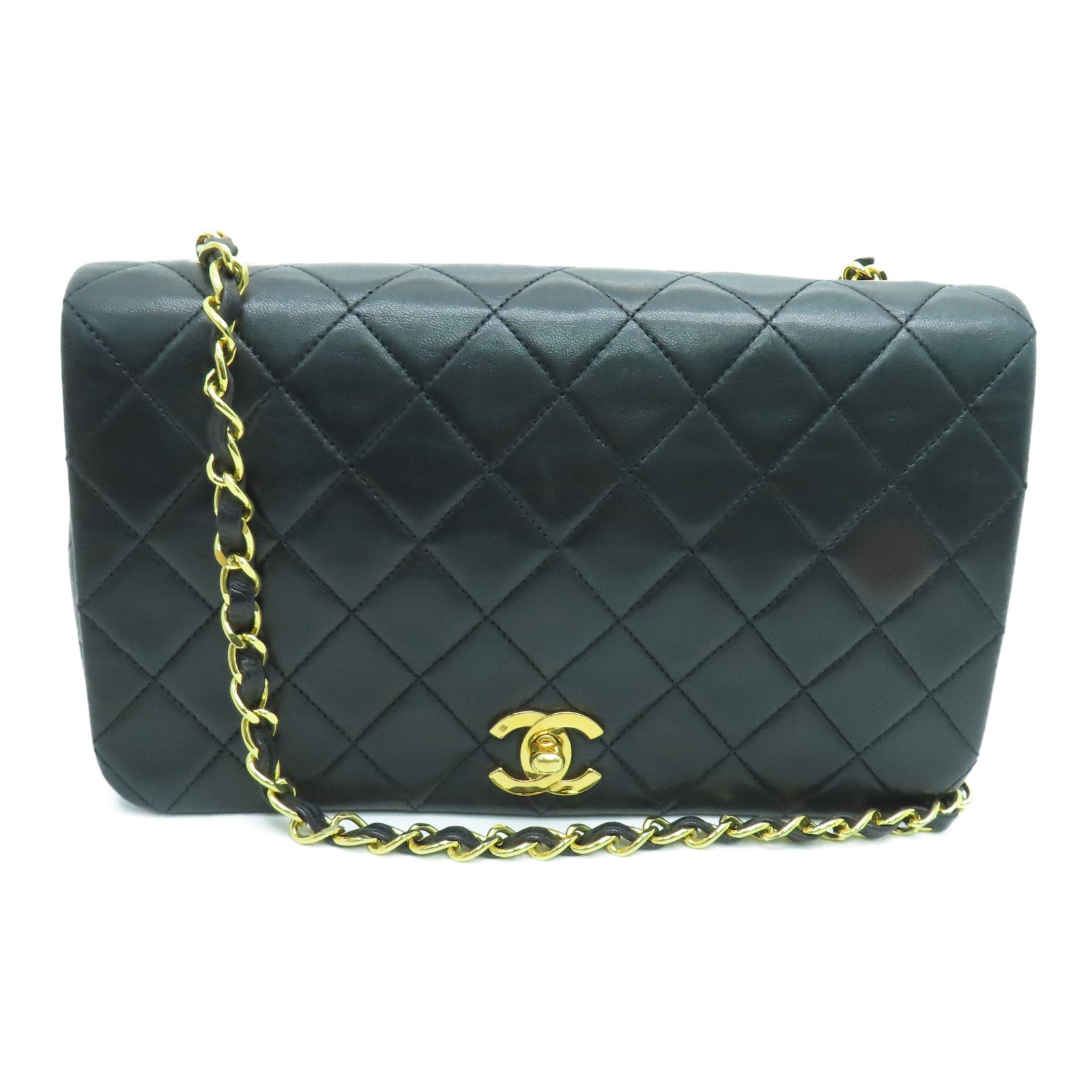 CHANEL 【激減優惠】菱格羊皮皮革Chain Shoulder Bag金扣黑色