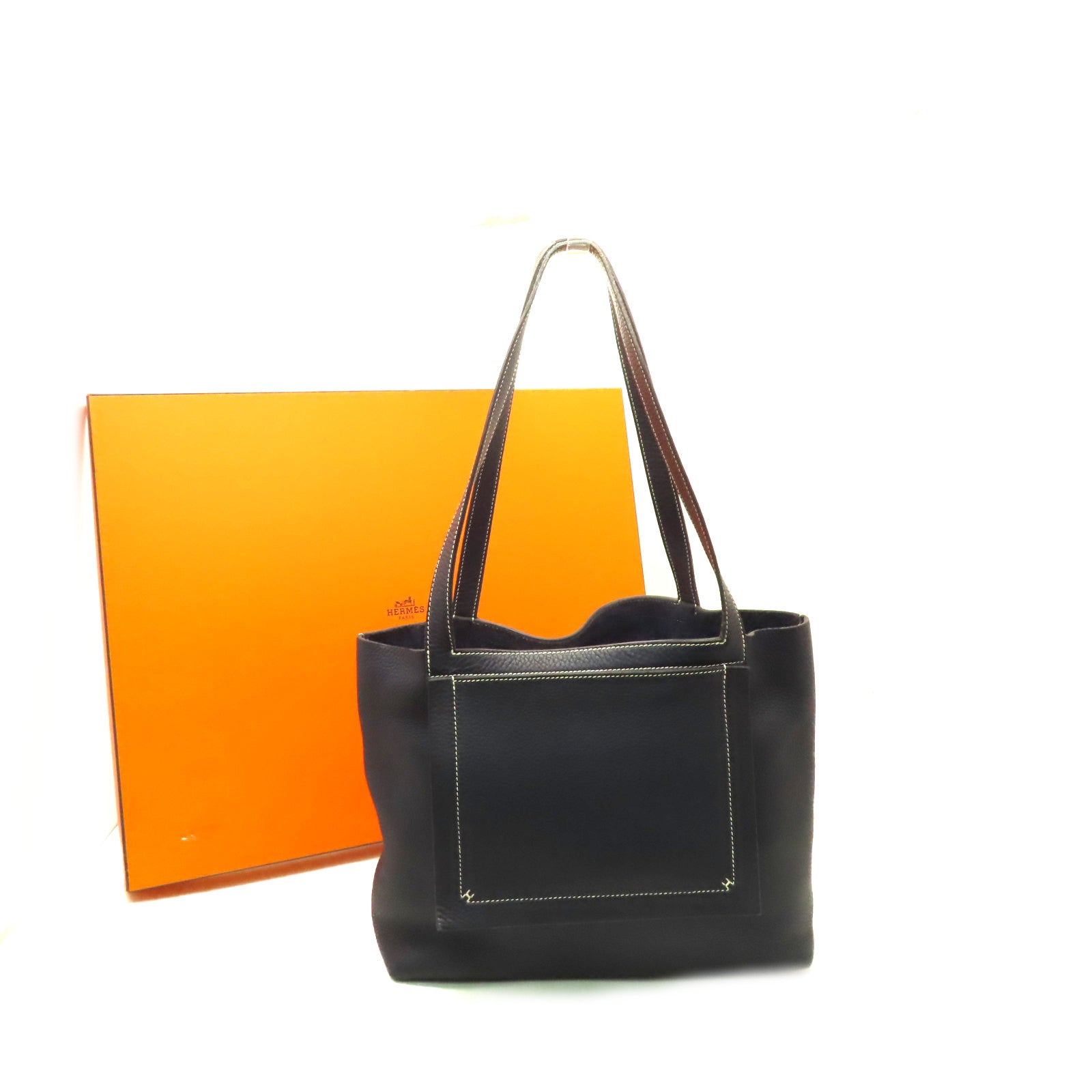 HERMES Clemence皮革Cabasellier 31 Shoulder Bag肩背袋Bleu Nuit午夜藍色
