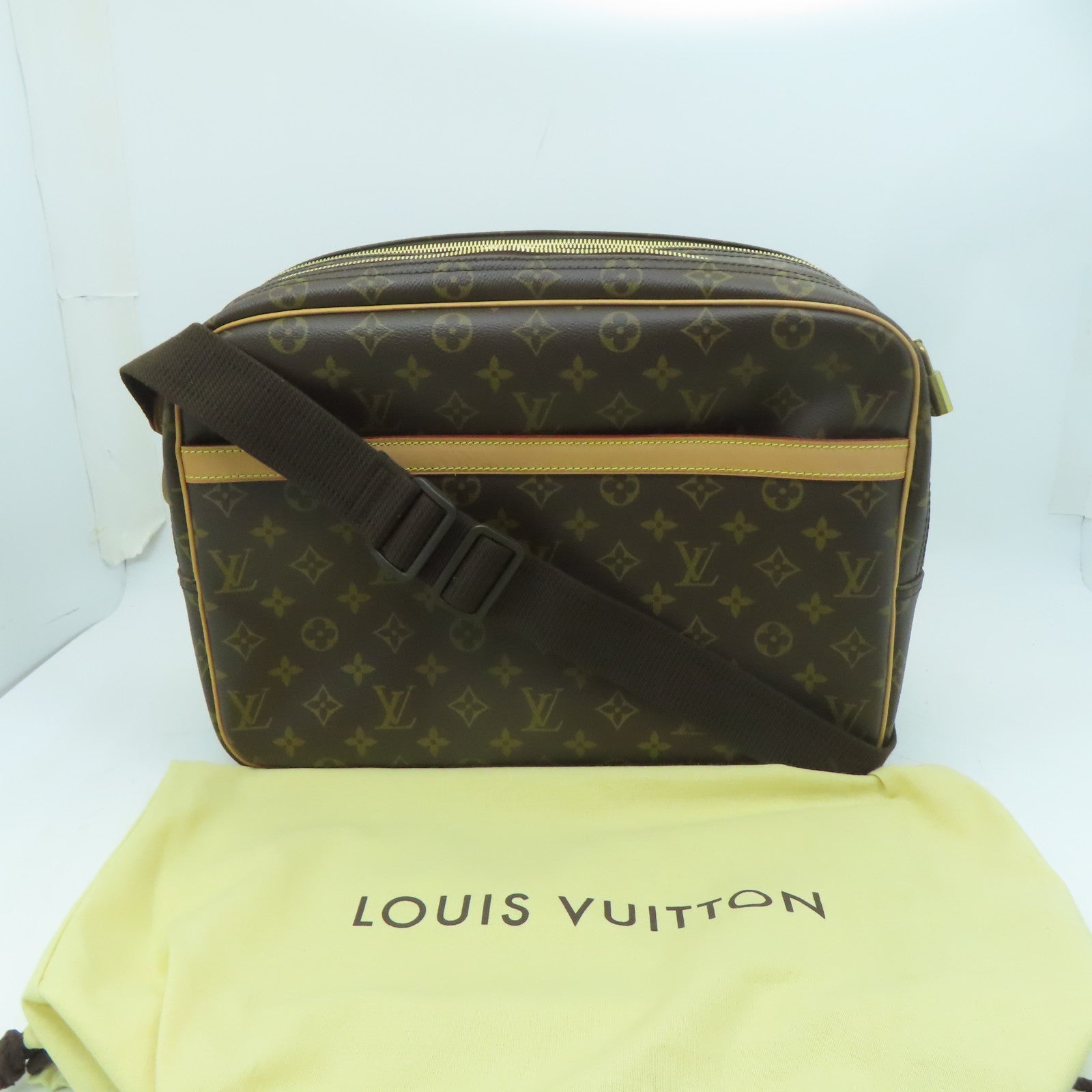 LOUIS VUITTON Monogram Reporter GM金扣肩背袋啡色