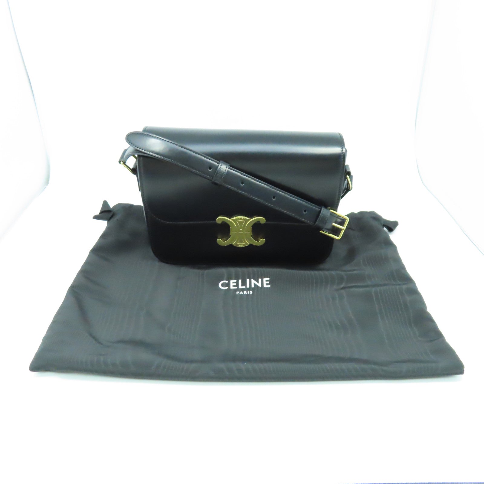 CELINE 牛皮皮革Classic Box金扣肩背袋黑色