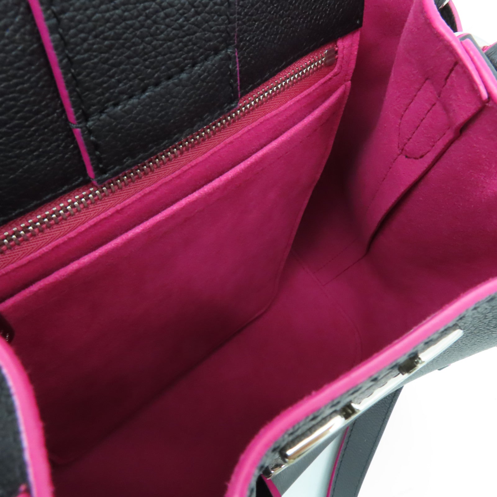 LOUIS VUITTON 牛皮皮革Lockme Bucket銀扣肩背袋黑色/粉紅色
