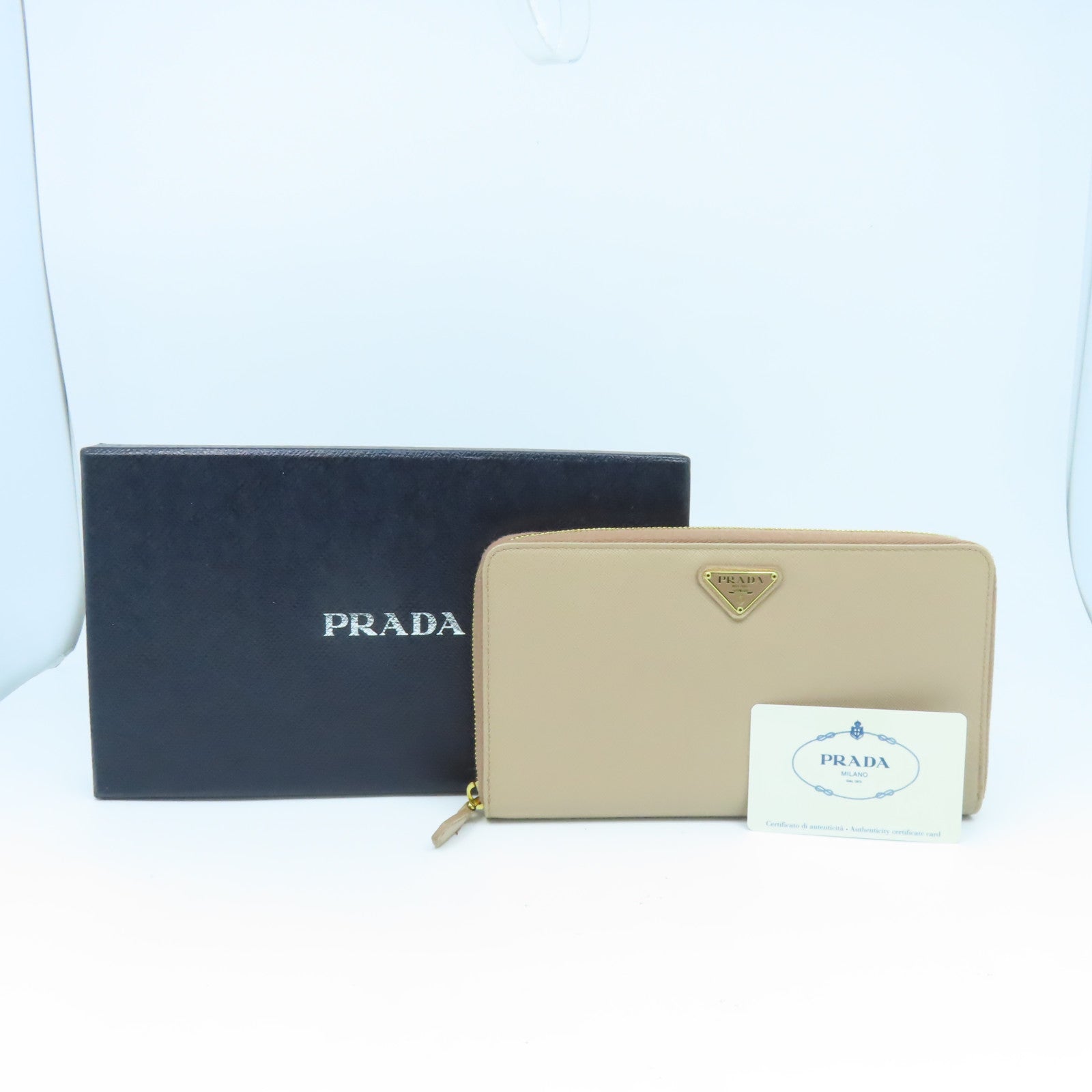 PRADA 牛皮皮革Long Wallet金扣長錢包淺粉紅色
