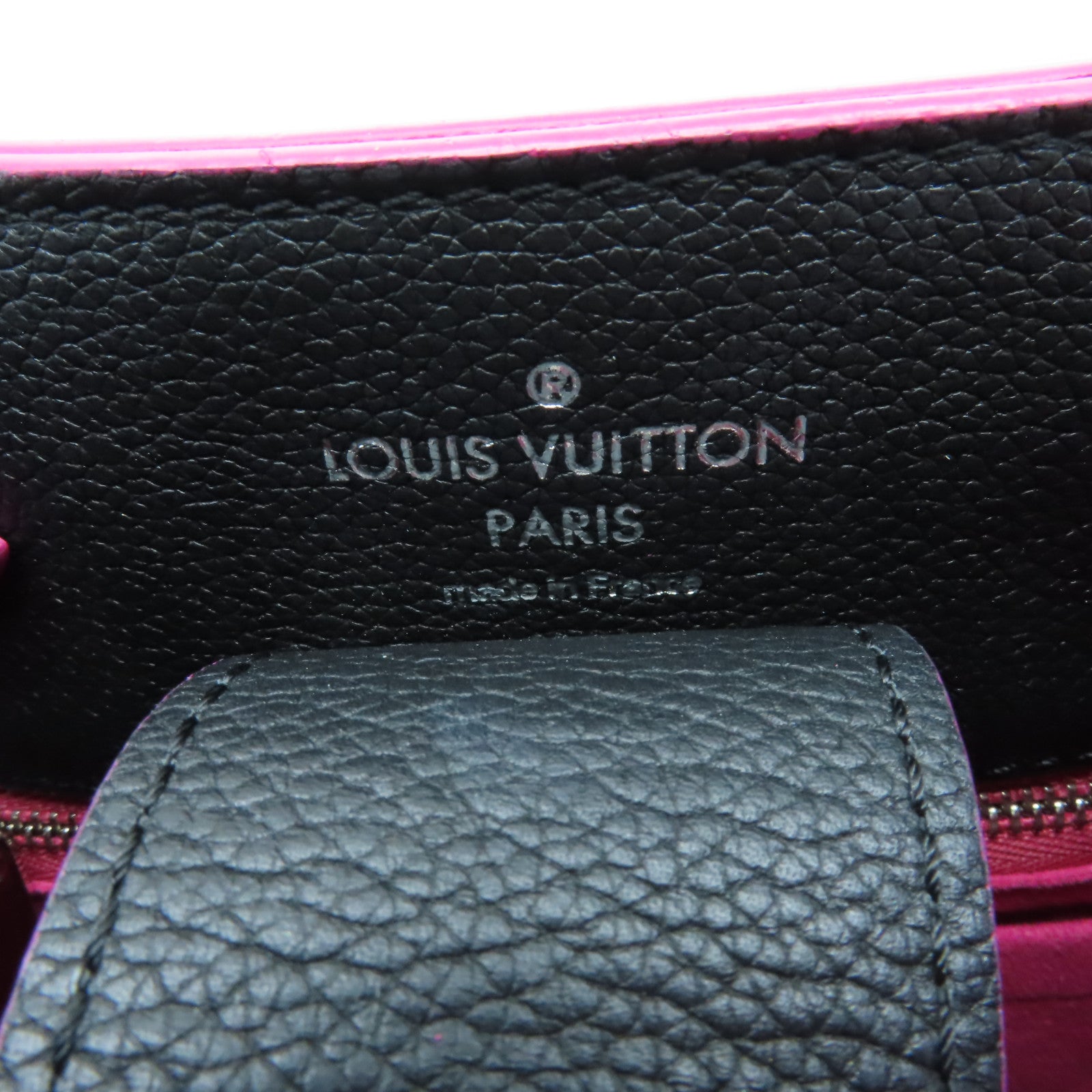 LOUIS VUITTON 牛皮皮革Lockme Bucket銀扣肩背袋黑色/粉紅色