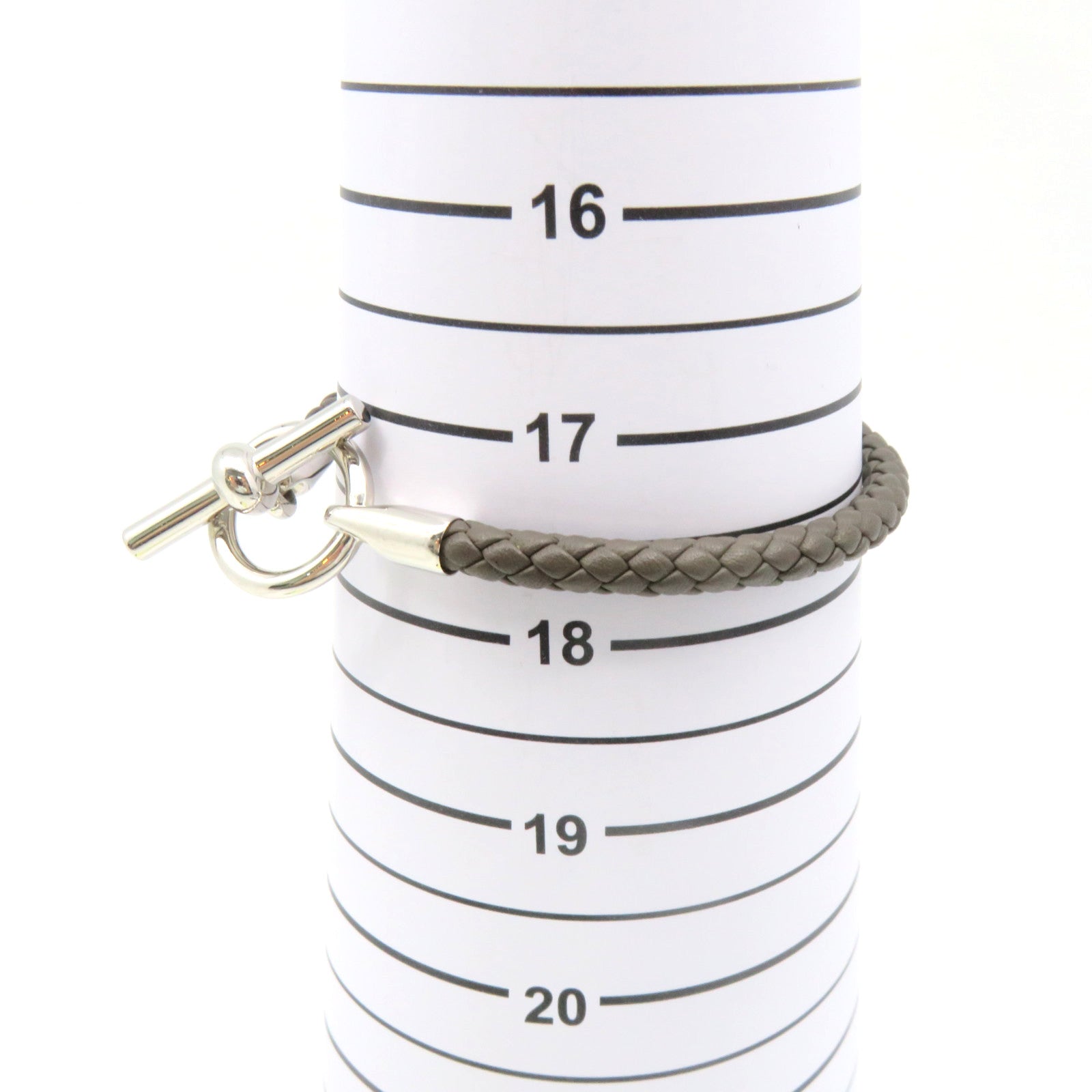 HERMES Swift皮革Glenan Bracelet银扣手链Etain灰色
