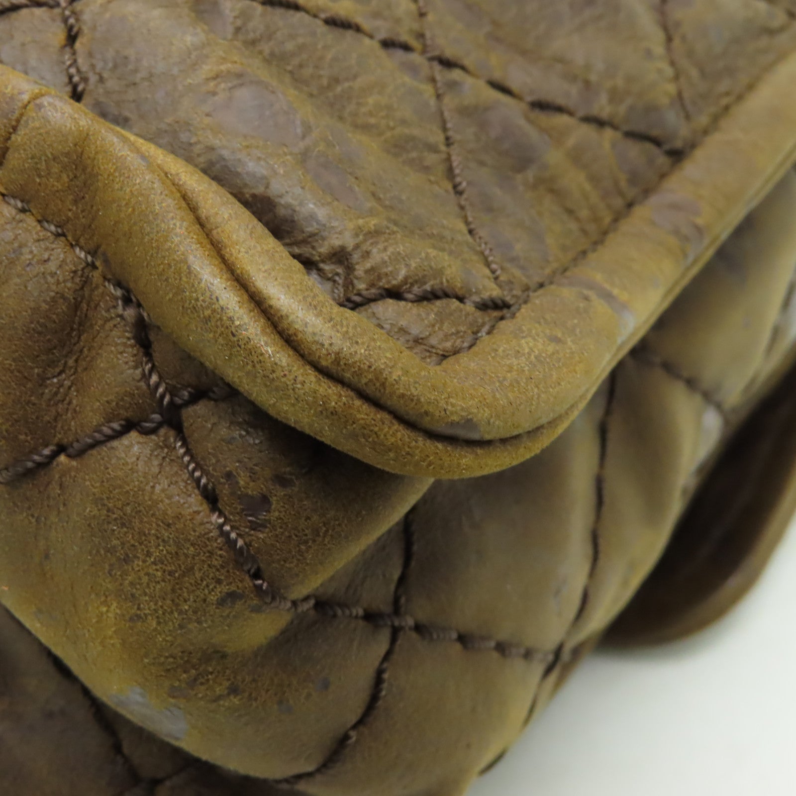 CHANEL 菱格牛皮皮革Chain Shoulder銀扣鏈帶肩背袋啡色