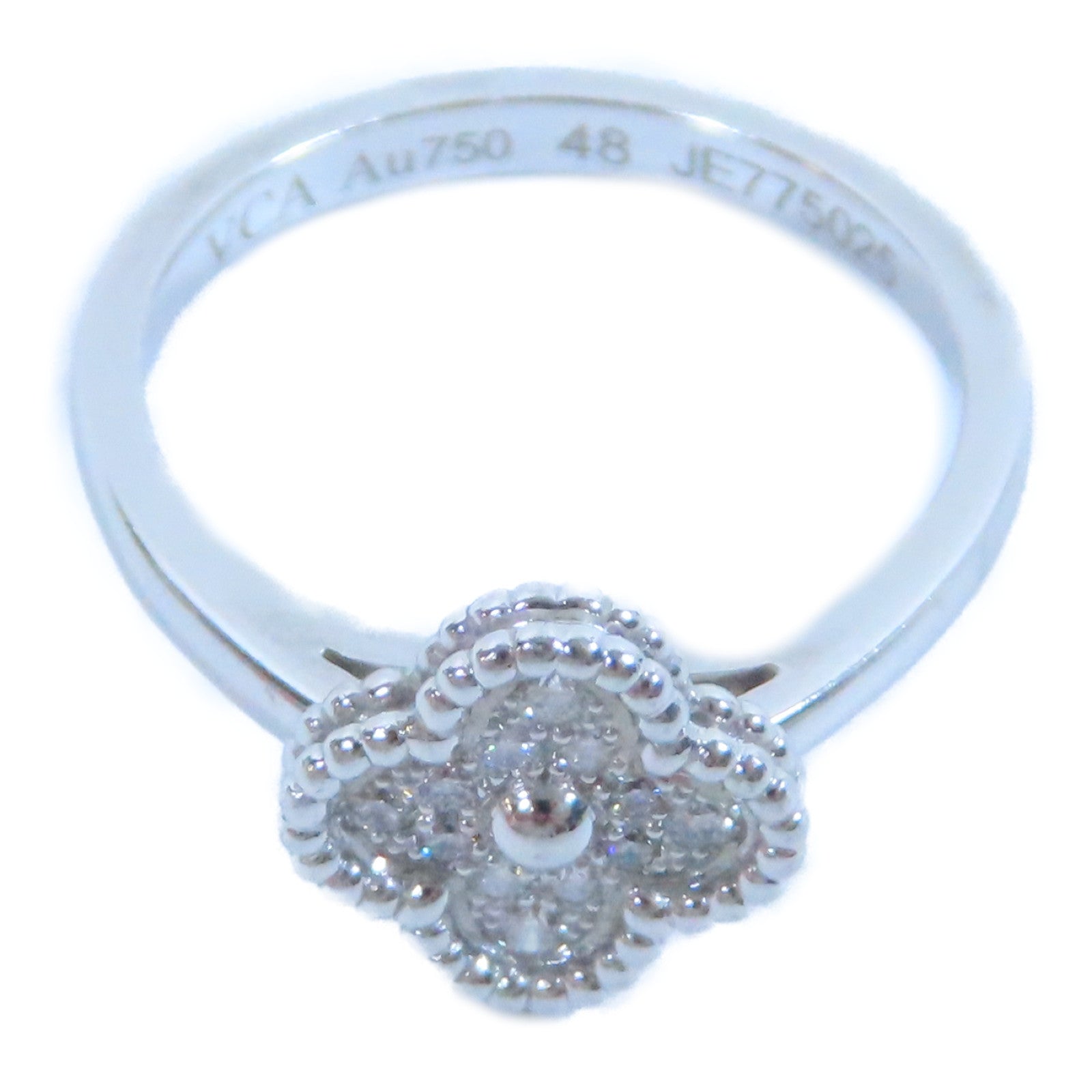 Van Cleef & Arpels 18K白金Sweet Alhambra Diamond Ring鑽石戒指US#4.25