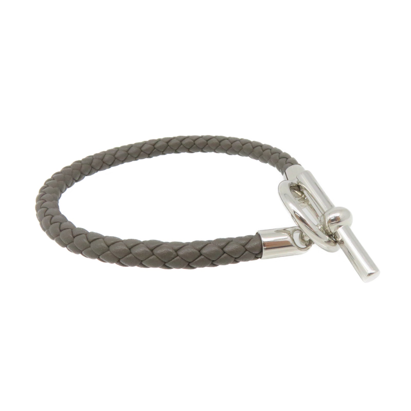 HERMES Swift皮革Glenan Bracelet银扣手链Etain灰色