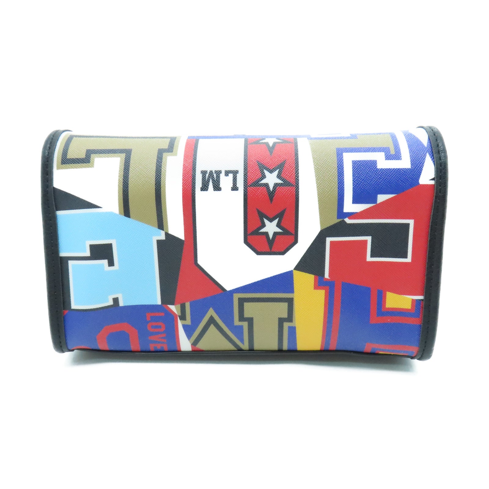 MOSCHINO 塗層帆布Shoulder Bag金扣鏈帶肩背袋黑色/彩色