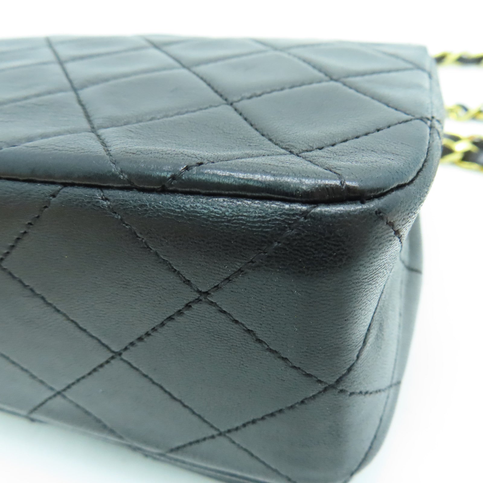 CHANEL 【激減優惠】菱格羊皮皮革Chain Shoulder Bag金扣黑色