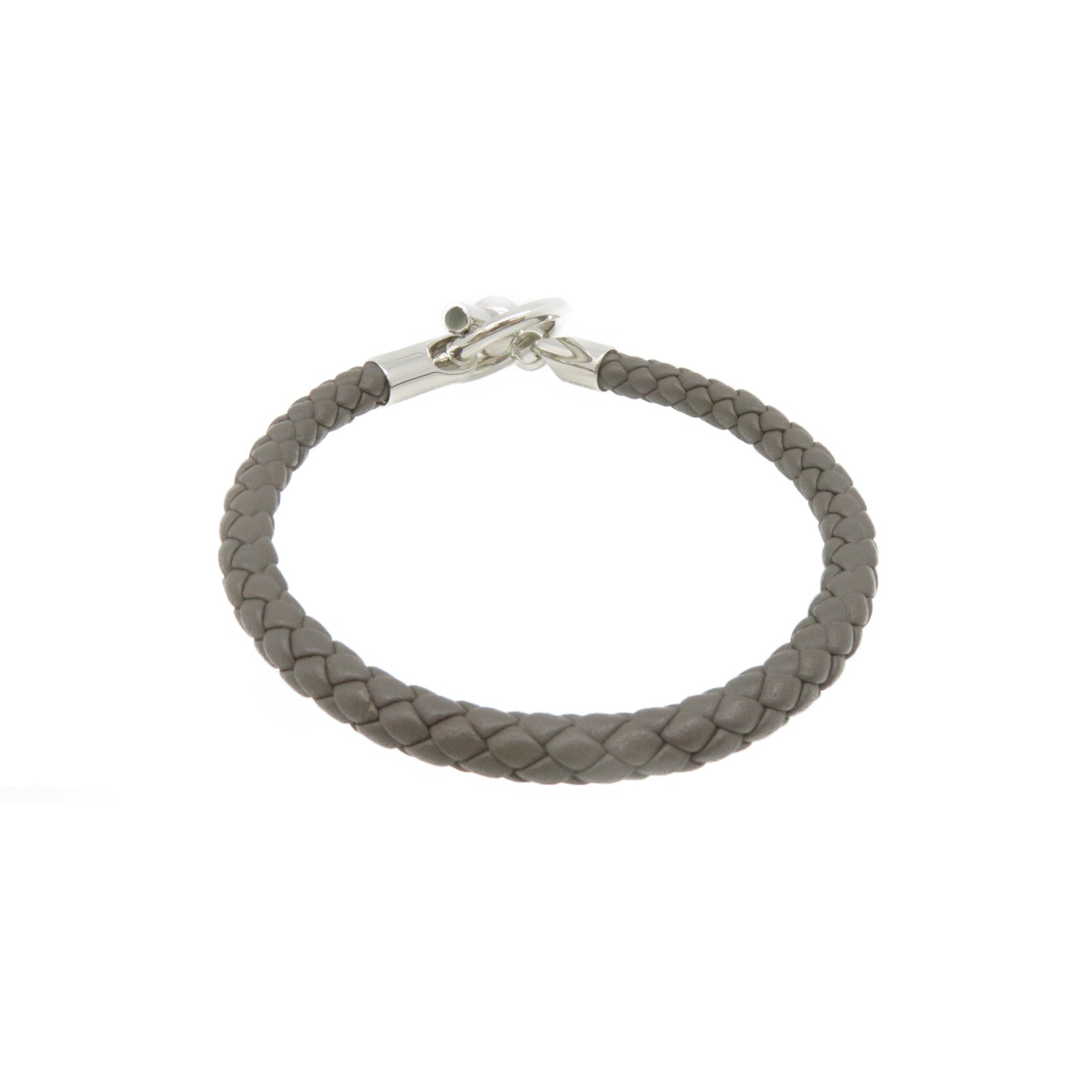 HERMES Swift皮革Glenan Bracelet银扣手链Etain灰色