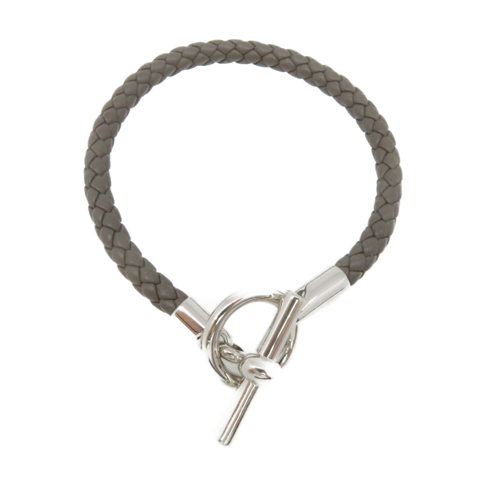HERMES Swift皮革Glenan Bracelet银扣手链Etain灰色