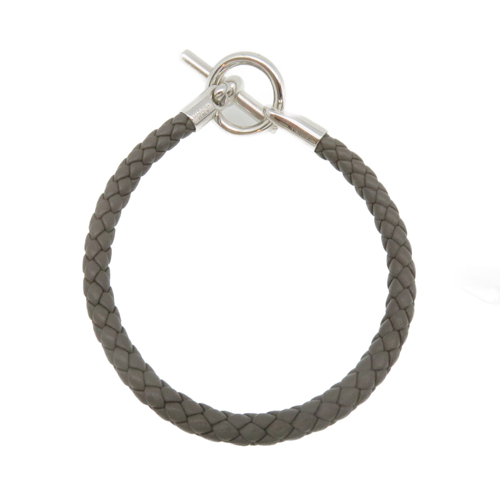 HERMES Swift皮革Glenan Bracelet银扣手链Etain灰色