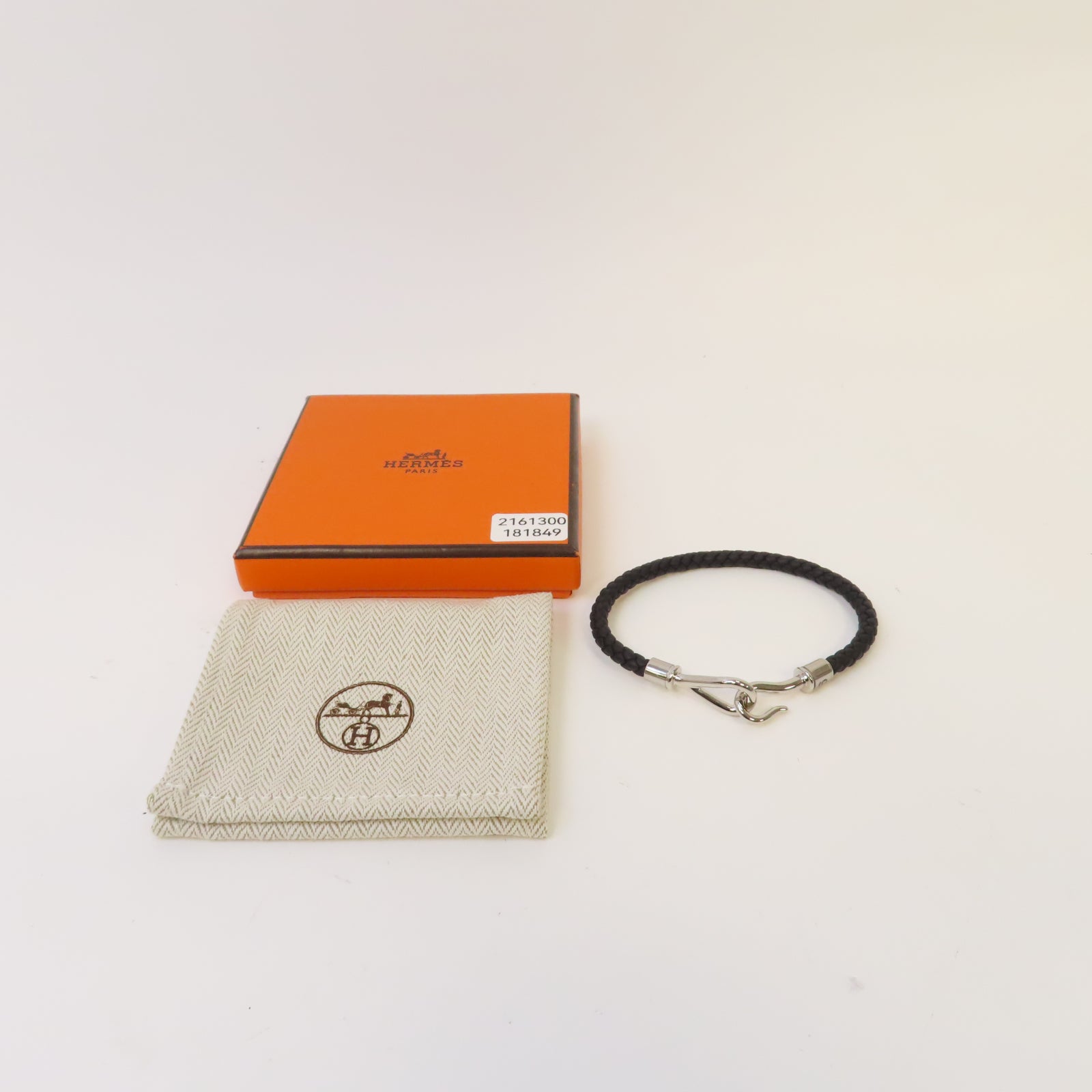 HERMES Swift皮革Jumbo H Bracelet銀扣手鏈Noir黑色