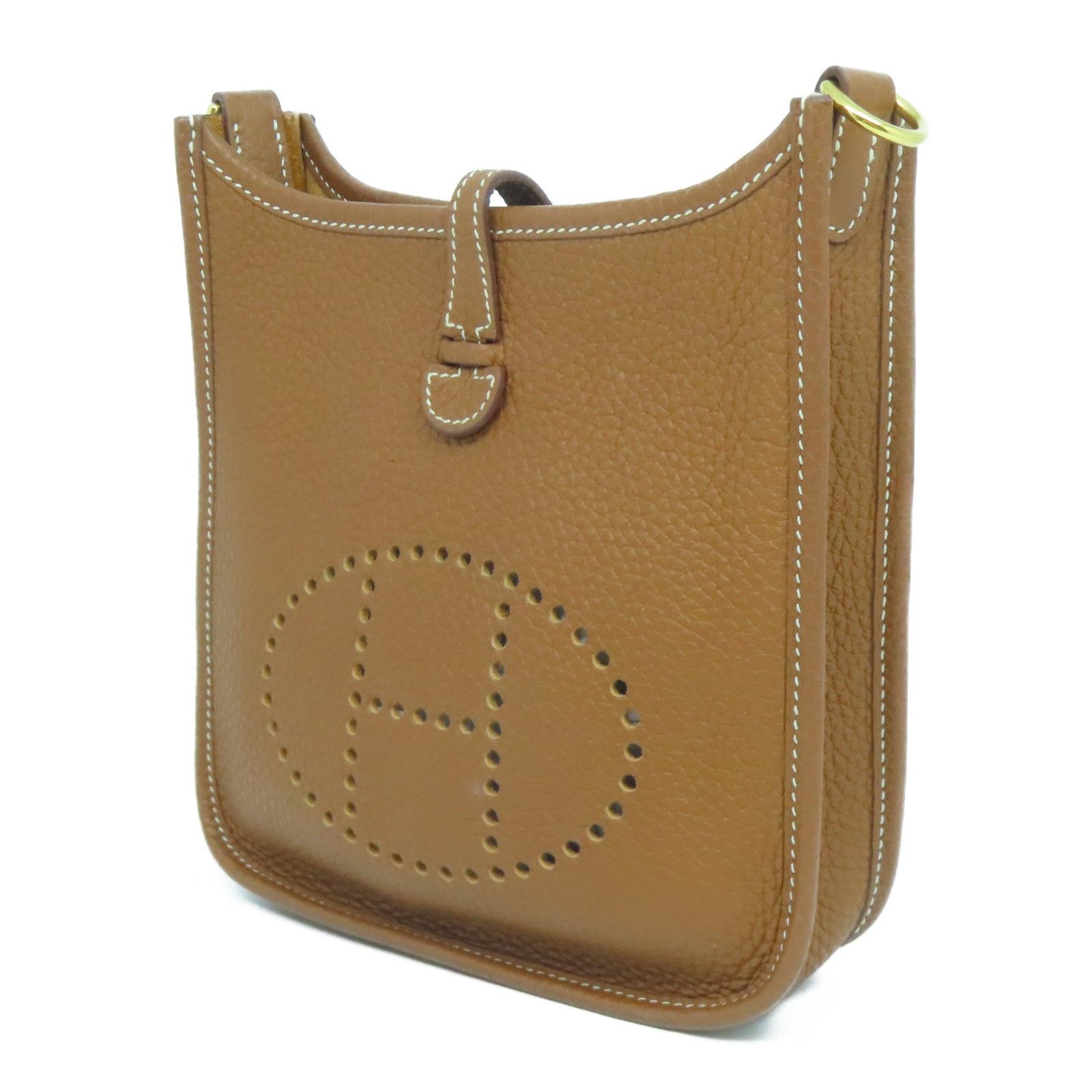 HERMES Clemence皮革Evelyne TPM金扣肩背袋Gold經典駝色