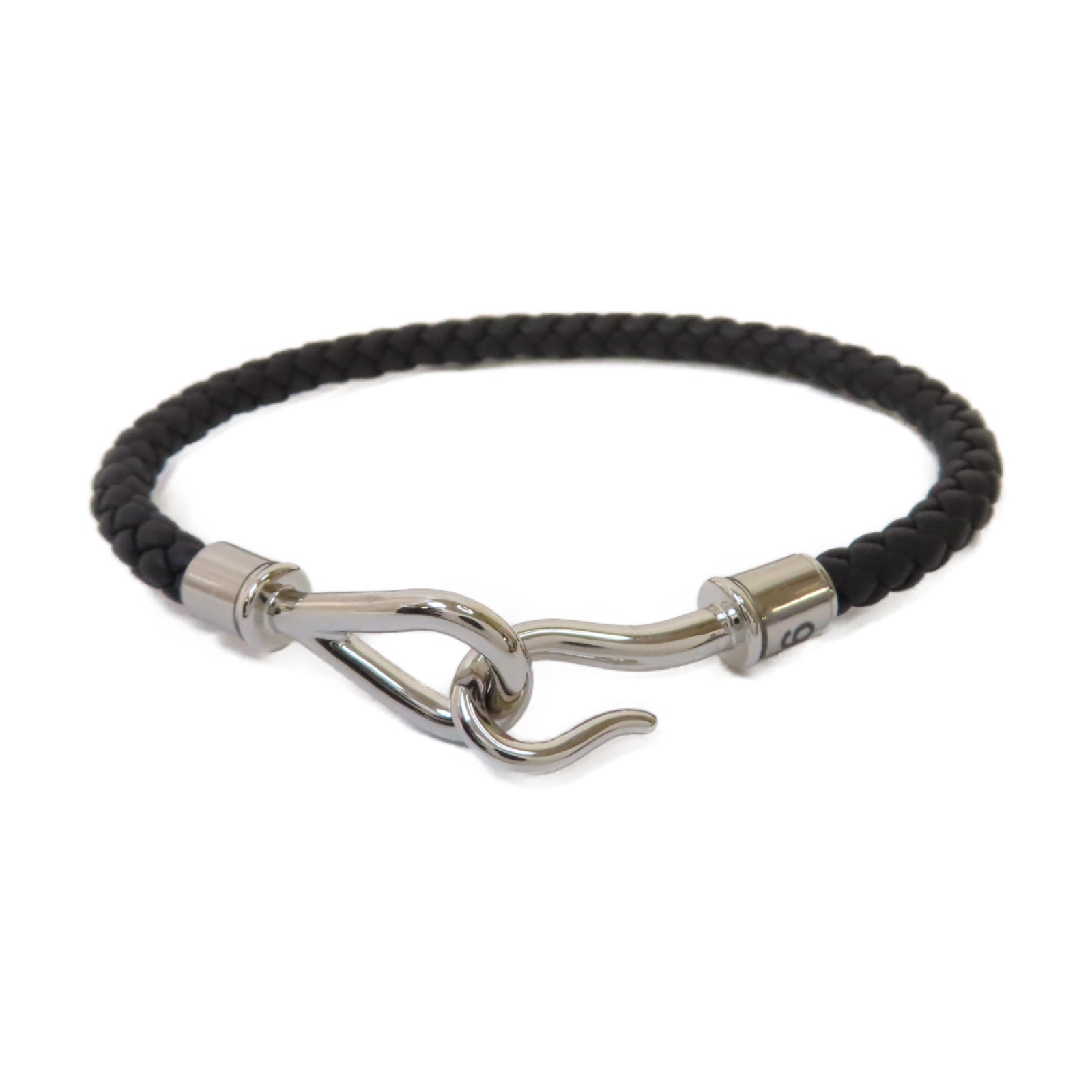 HERMES Swift皮革Jumbo H Bracelet銀扣手鏈Noir黑色