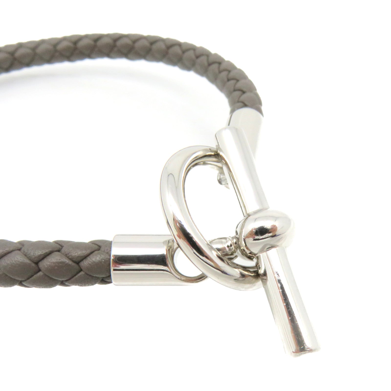 HERMES Swift皮革Glenan Bracelet银扣手链Etain灰色