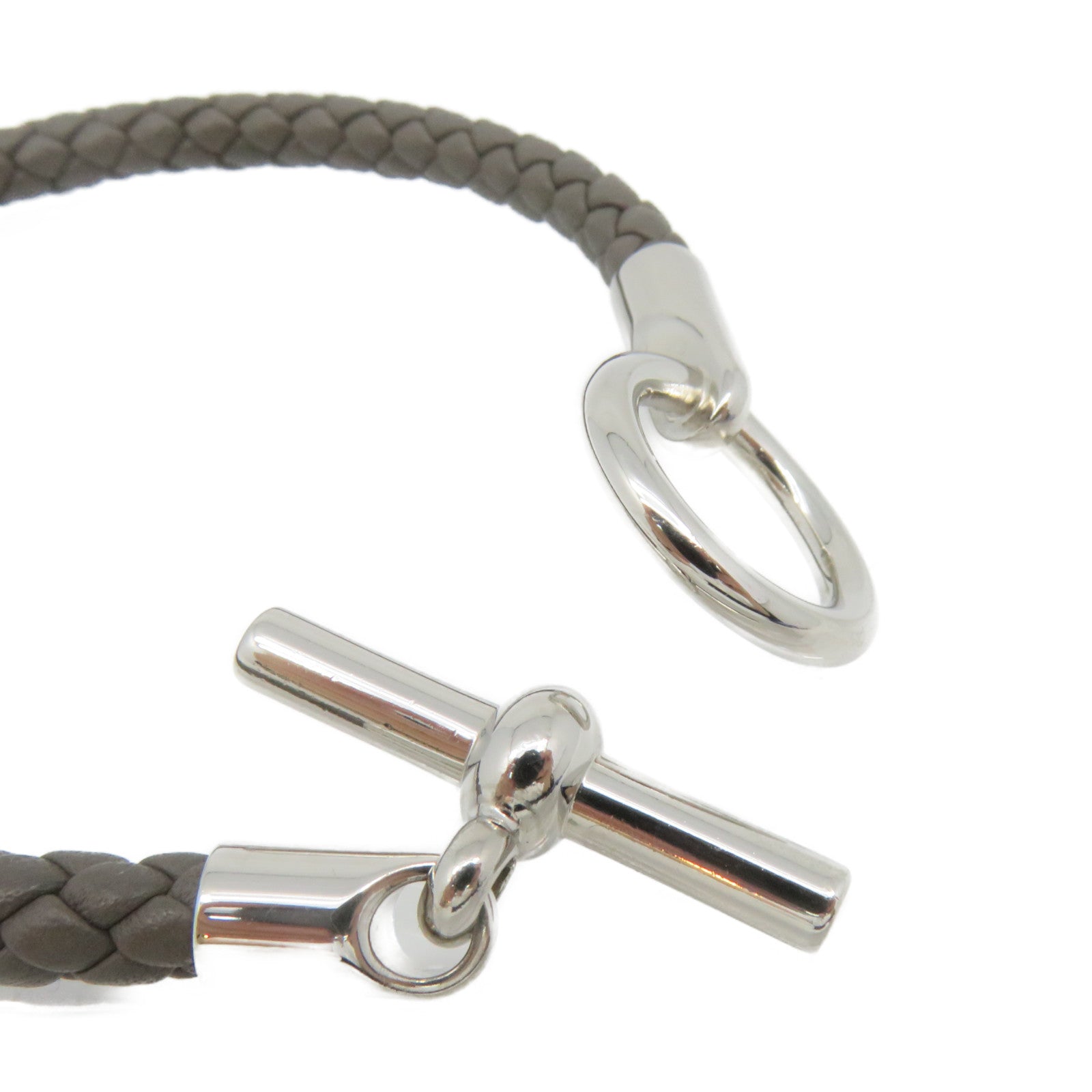 HERMES Swift皮革Glenan Bracelet银扣手链Etain灰色