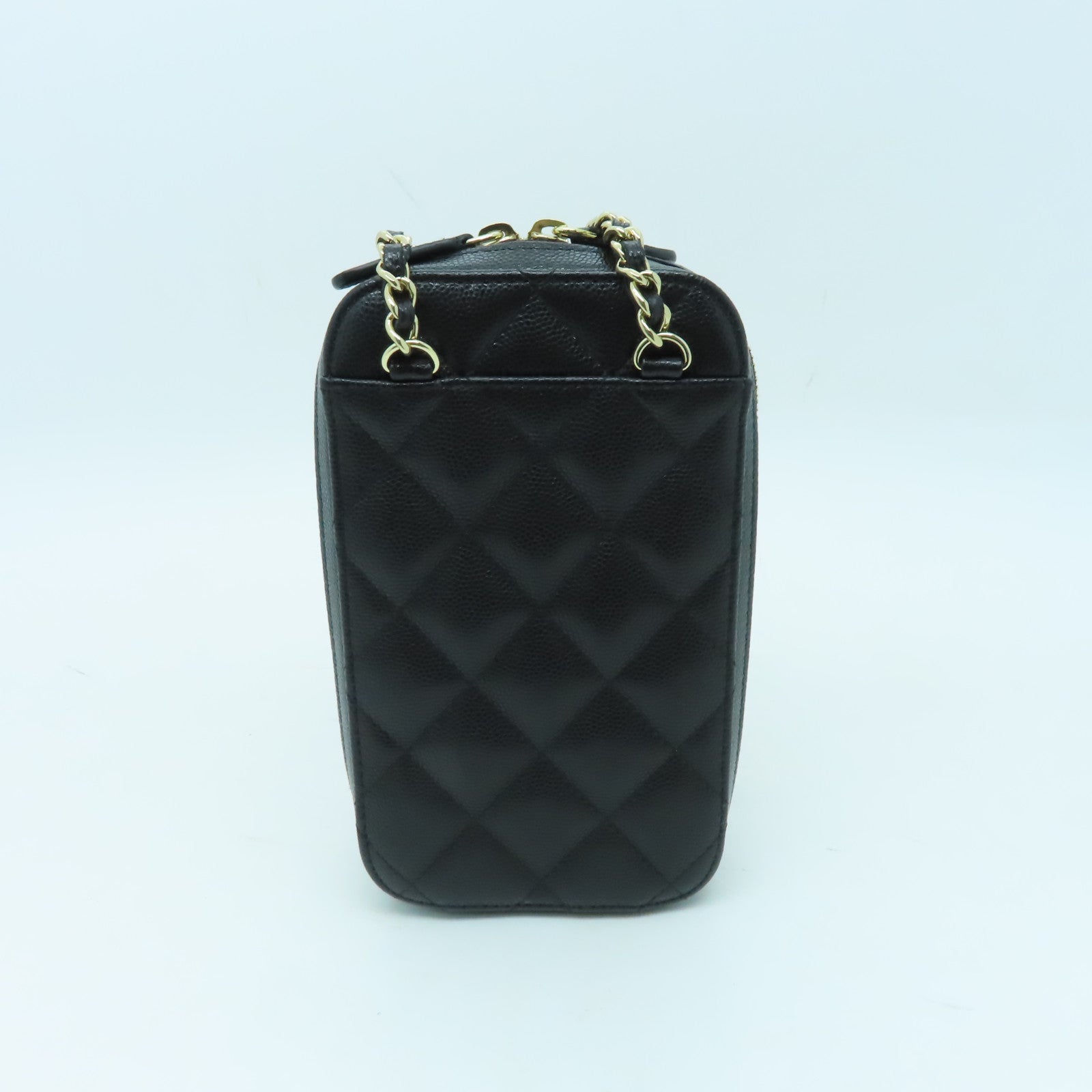 CHANEL 菱格Caviar皮革Chain Shoulder金扣鏈帶肩背袋黑色