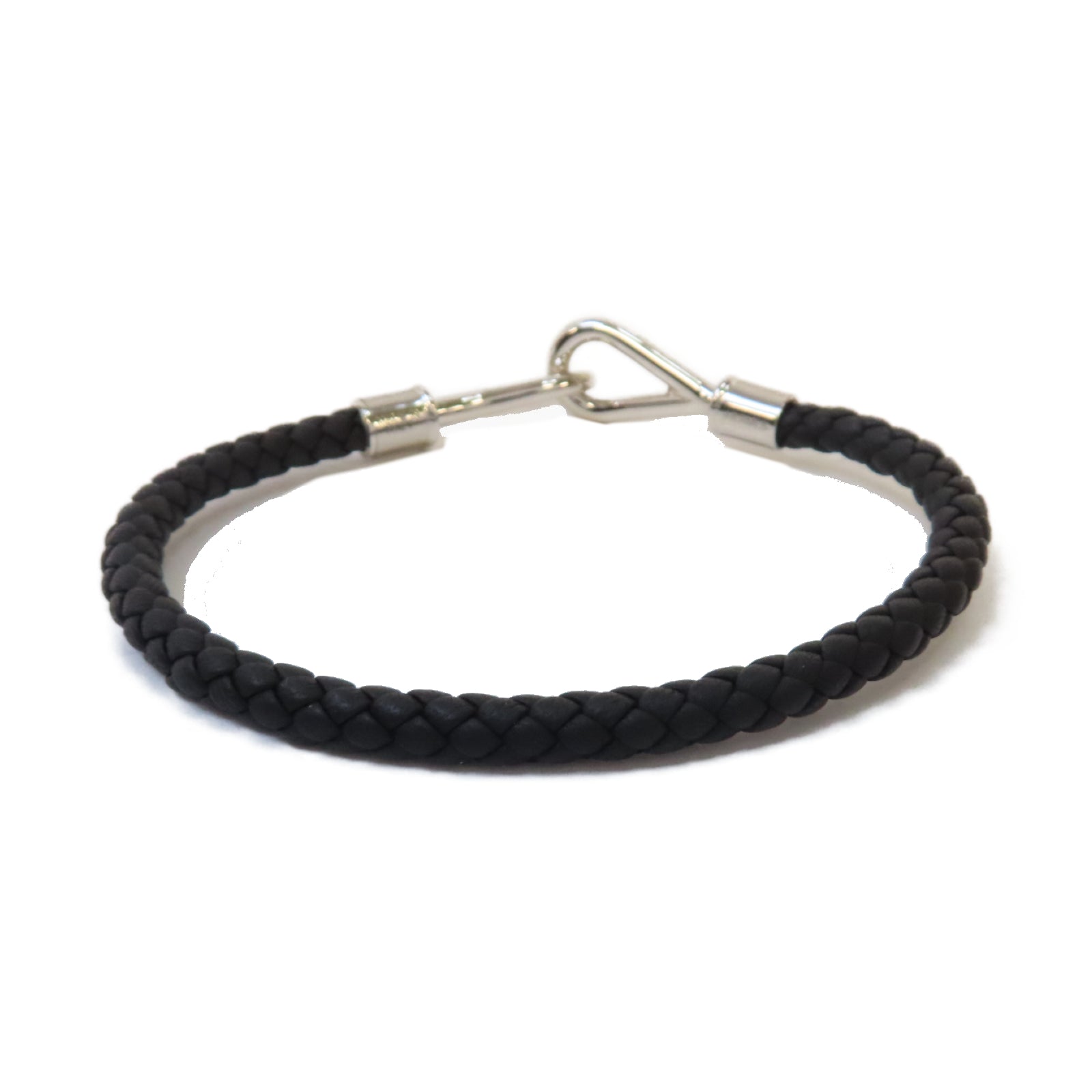 HERMES Swift皮革Jumbo H Bracelet銀扣手鏈Noir黑色
