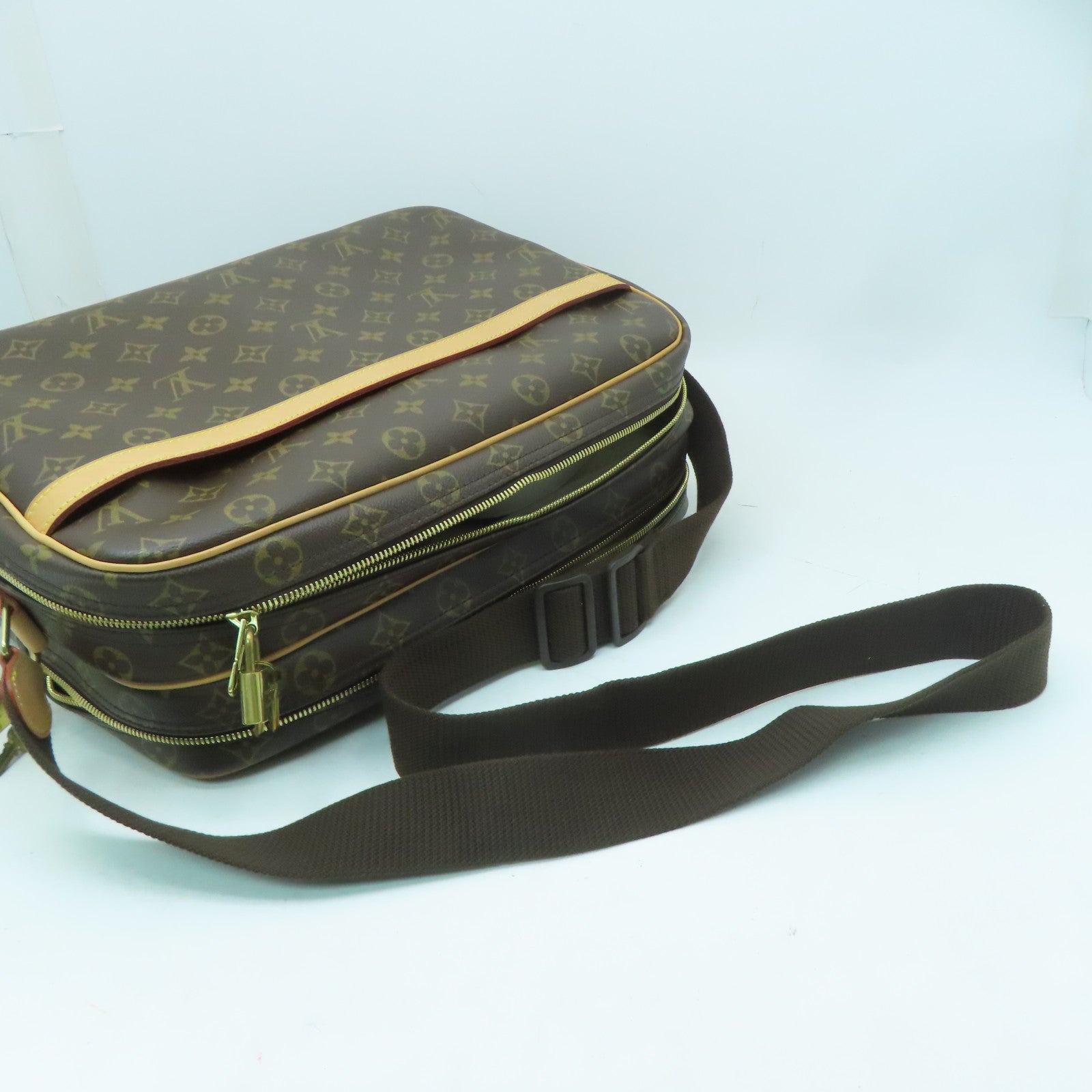 LOUIS VUITTON Monogram Reporter GM金扣肩背袋啡色