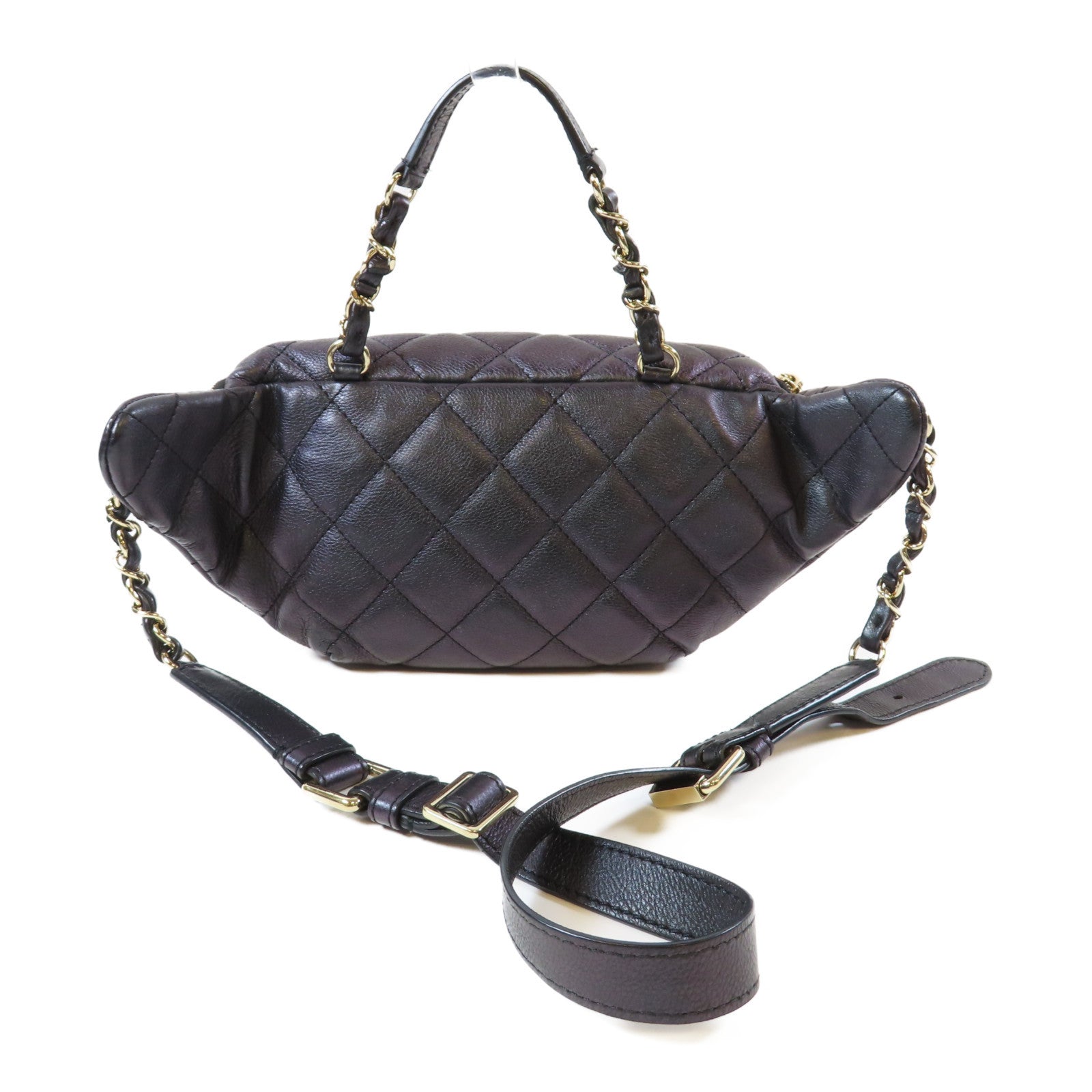 CHANEL 菱格牛皮皮革Waist Bag金扣腰包深紫色