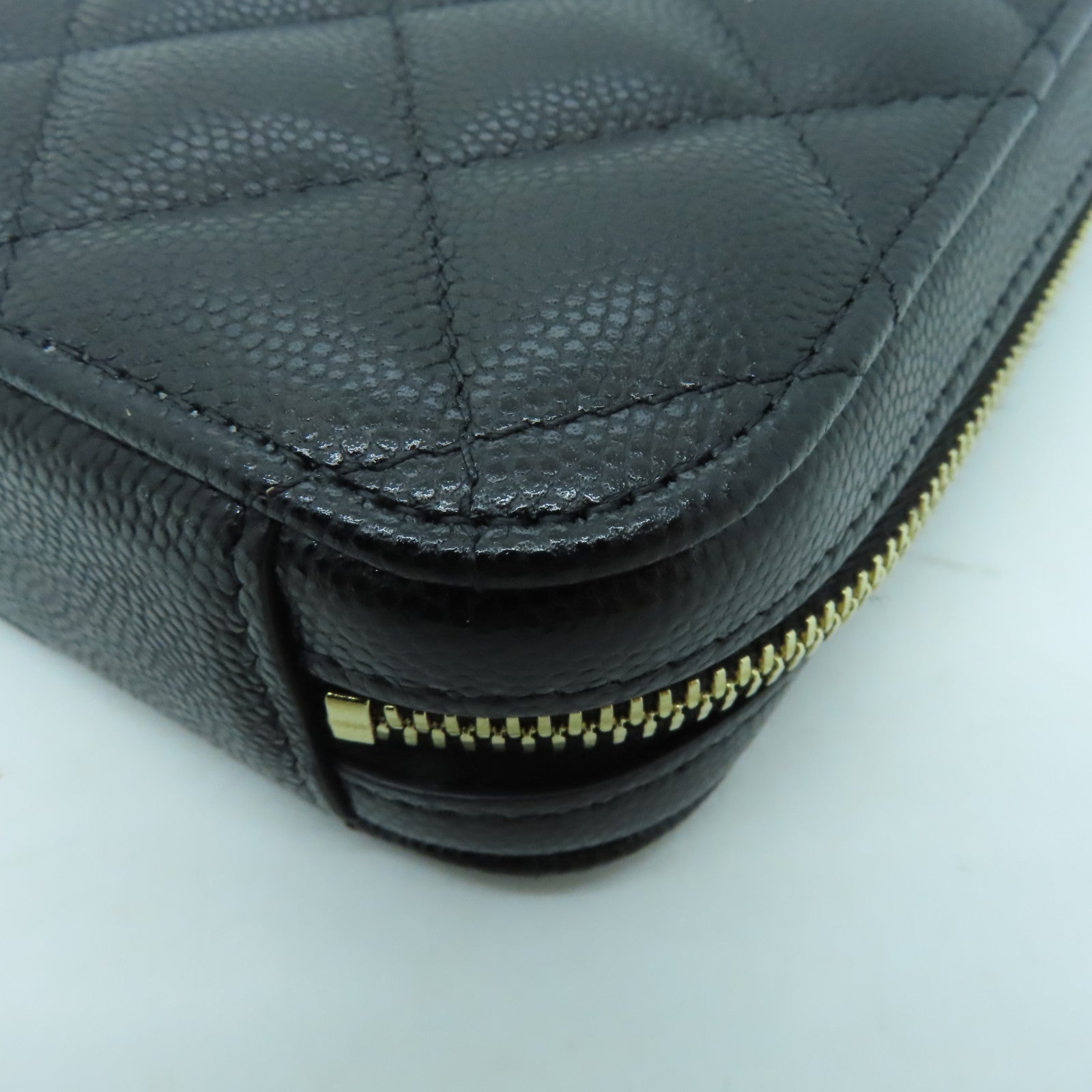 CHANEL 菱格Caviar皮革Chain Shoulder金扣鏈帶肩背袋黑色