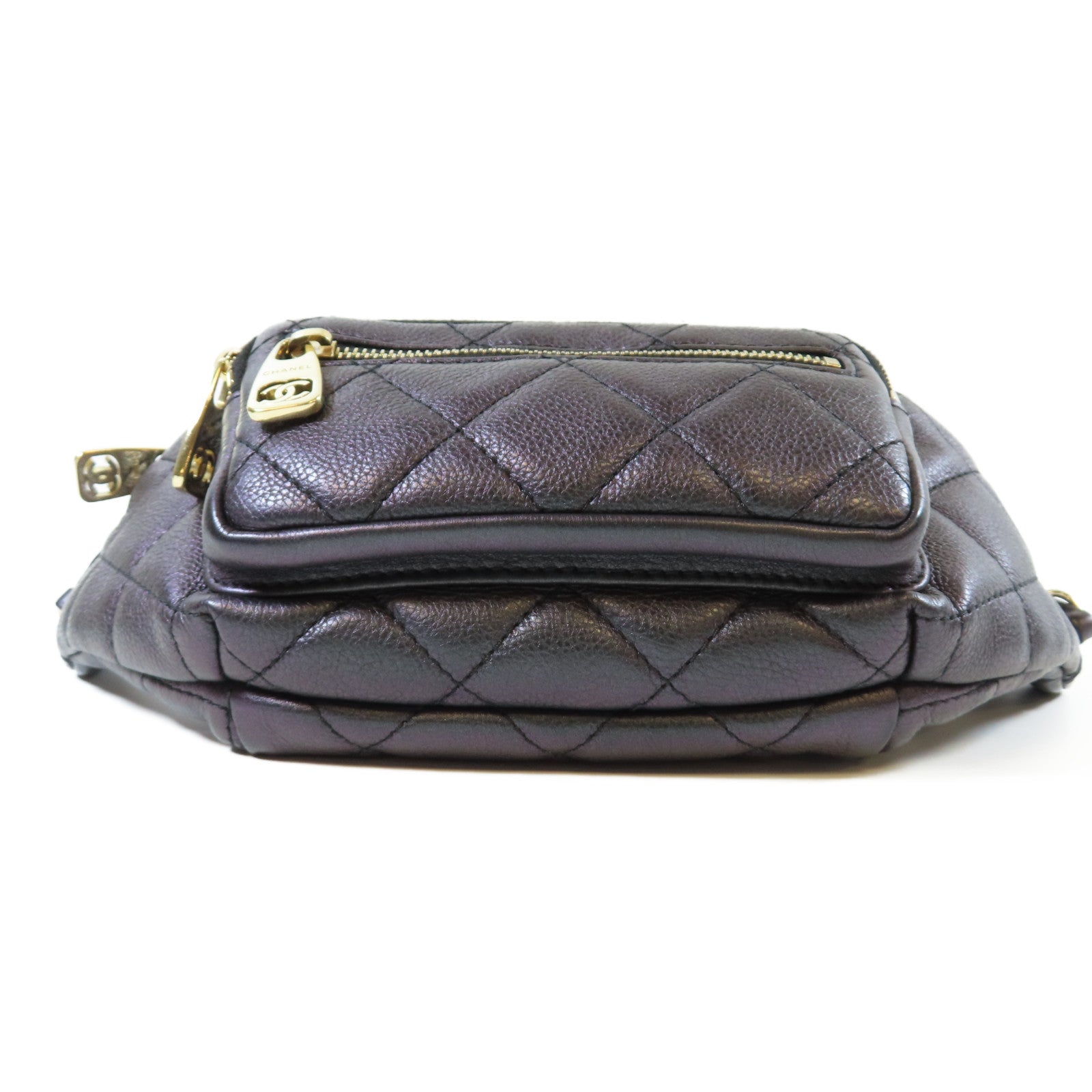 CHANEL 菱格牛皮皮革Waist Bag金扣腰包深紫色