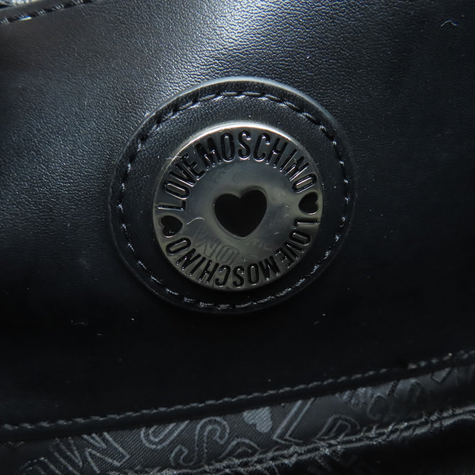 MOSCHINO 塗層帆布Shoulder Bag金扣鏈帶肩背袋黑色/彩色